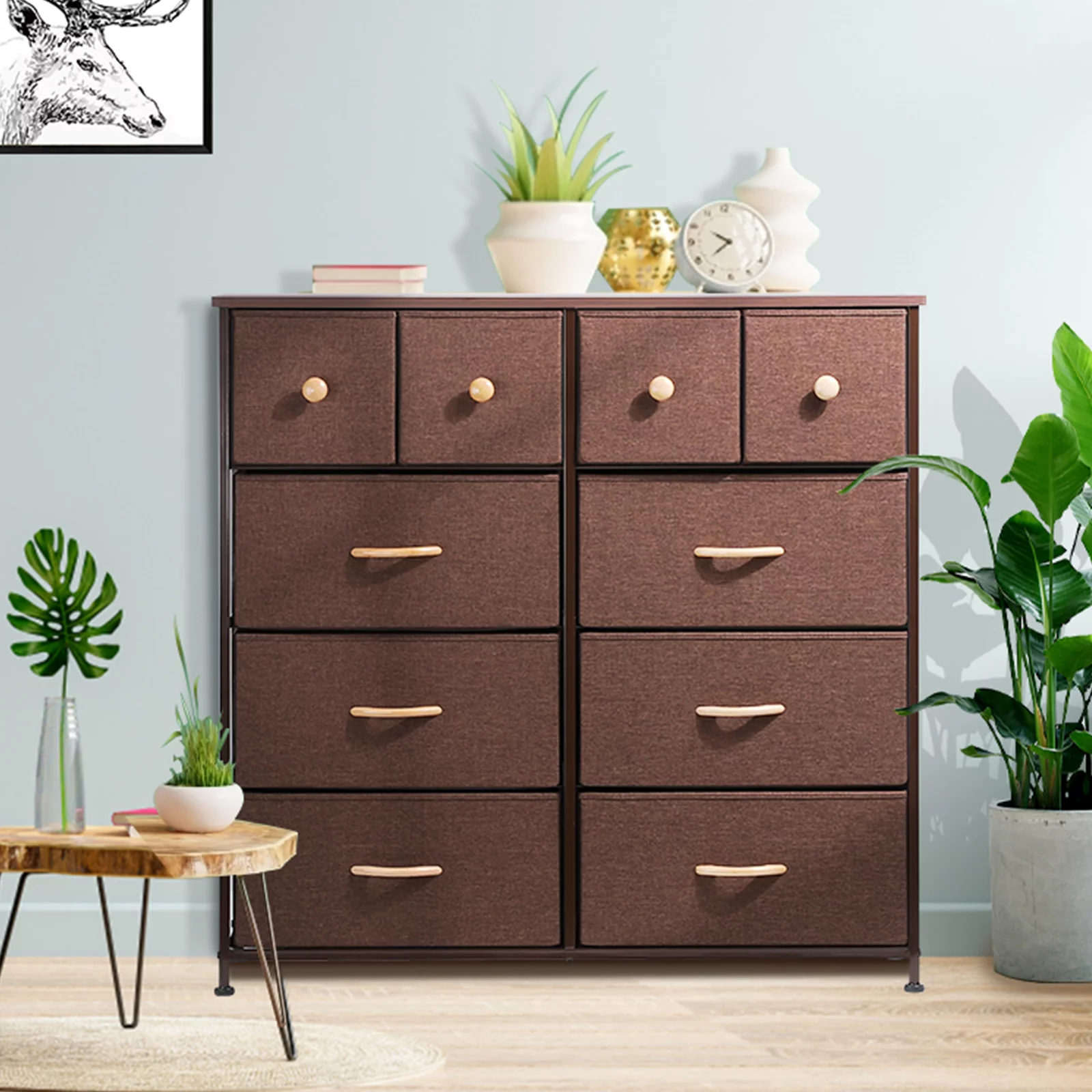 Nicehill 10 Drawer Tall Dresser for Bedroom Storage Tower with Wooden Top & Aluminum Frame