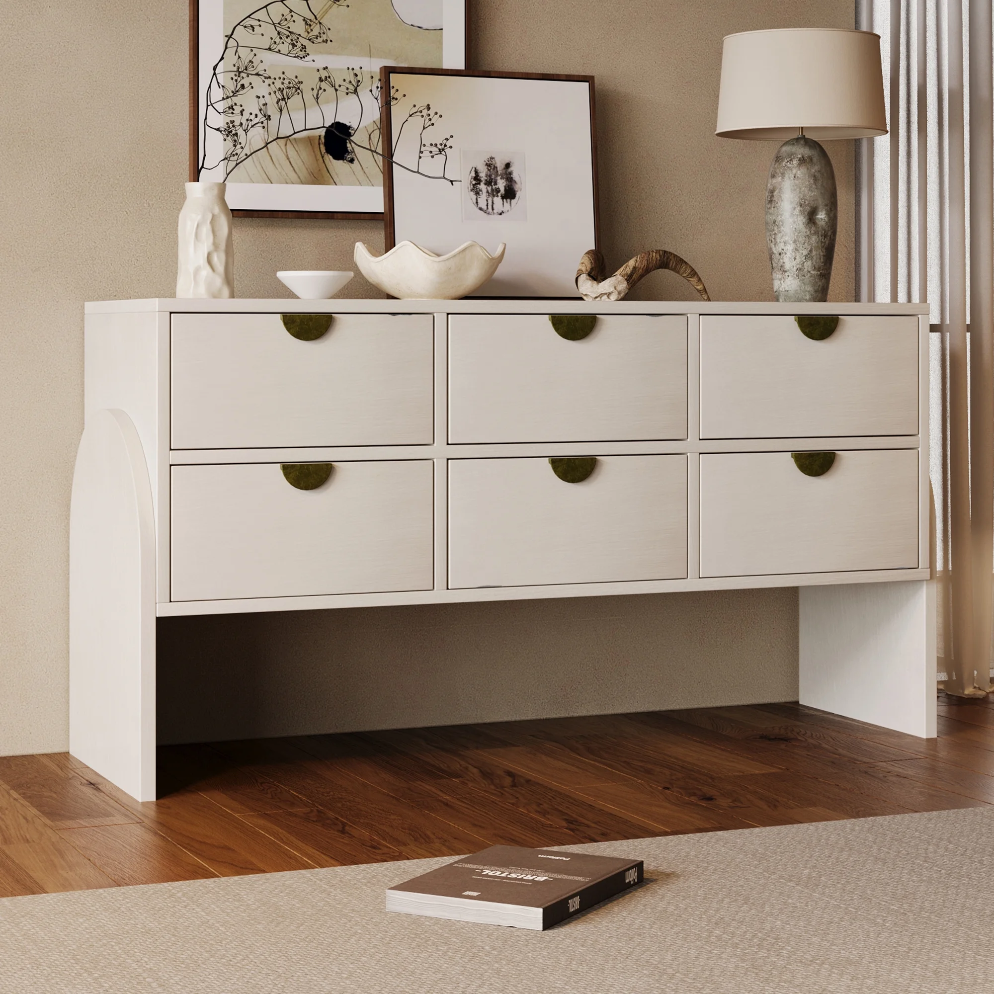 MAICOSY Retro Style Rubber Wood Venner Three-Drawer Dresser Sideboard Cabinet Console Table Sofa Table Ample Storage Spaces - Antique White