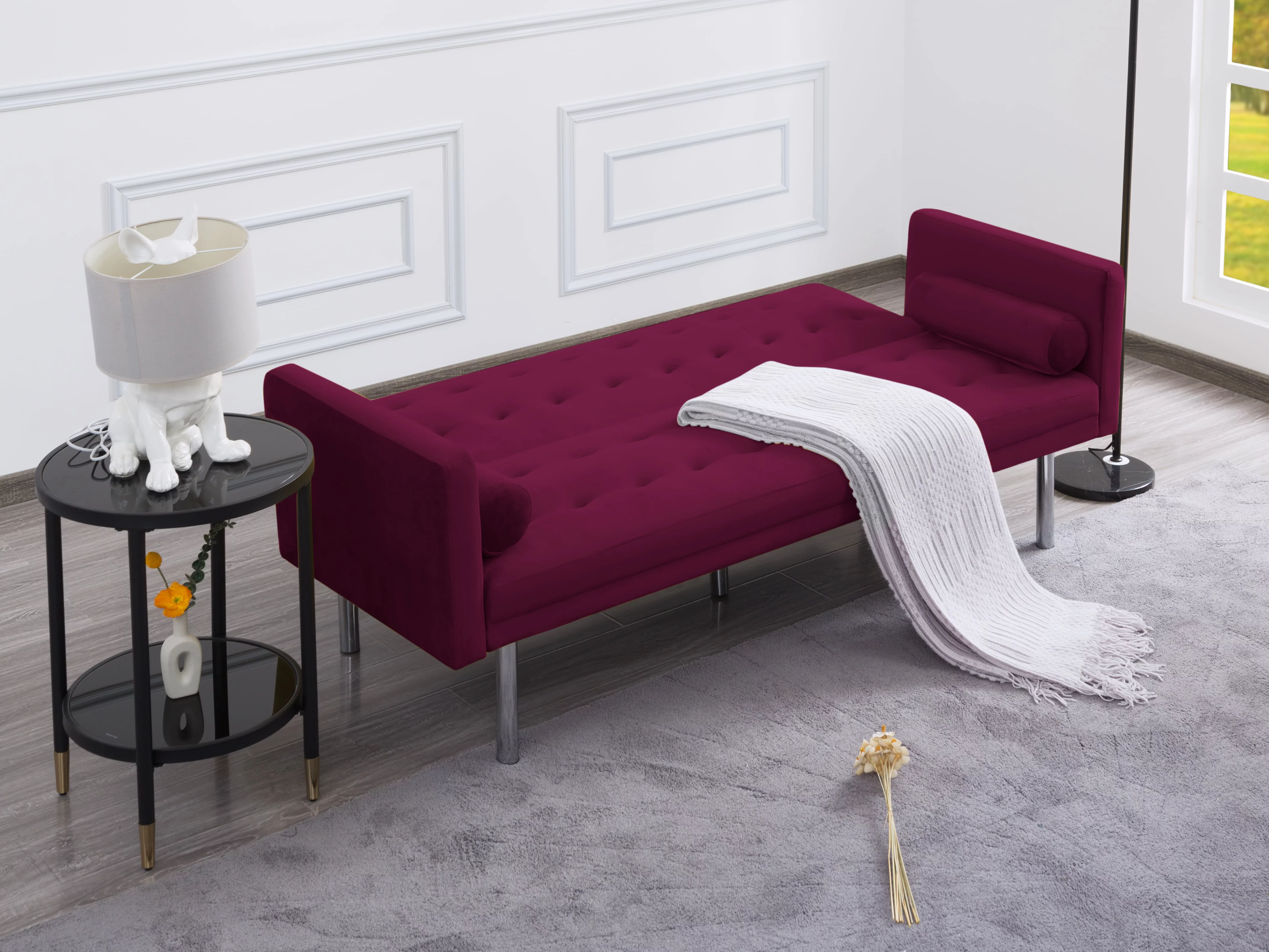 BSHTI 68.5 inch European Style Futon Sofa Bed,Modern Adult Sofa Sleeper With Two Pillows(Red)