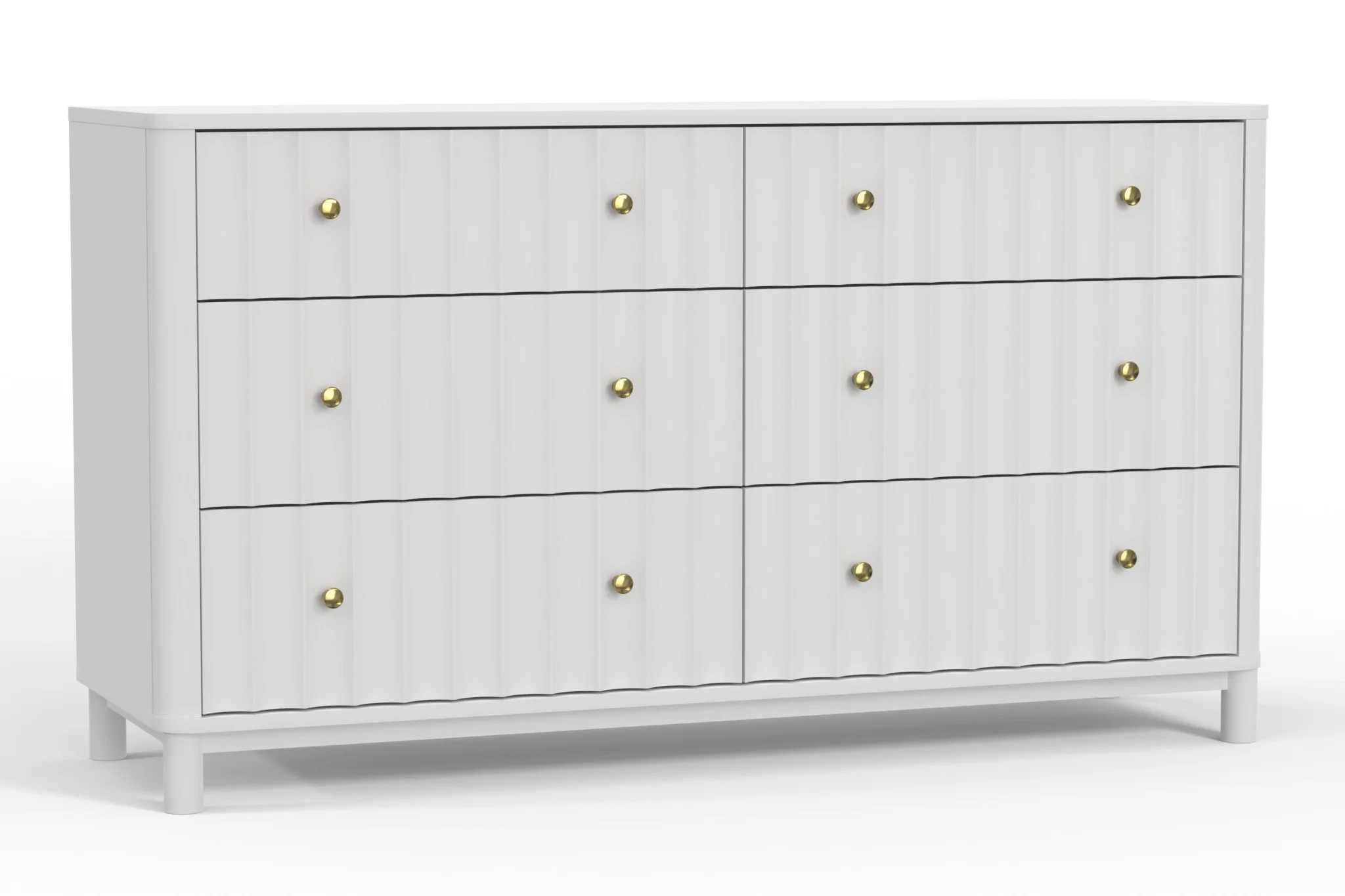 HomeRoots 524133 61 in. White Solid Wood Six Drawer Double Dresser