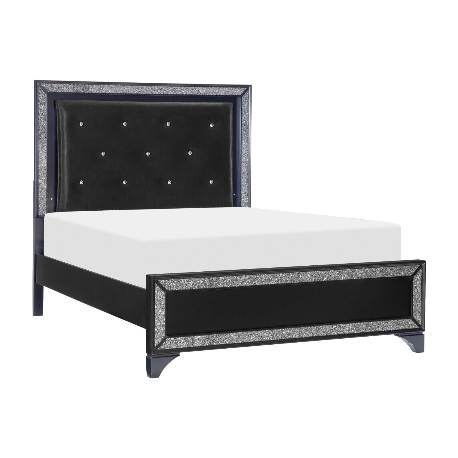 Pearl Black Metallic Finish Eastern King Bed 1pc Button-Tufted LED Headboard Bed Modern Bedroom Furniture