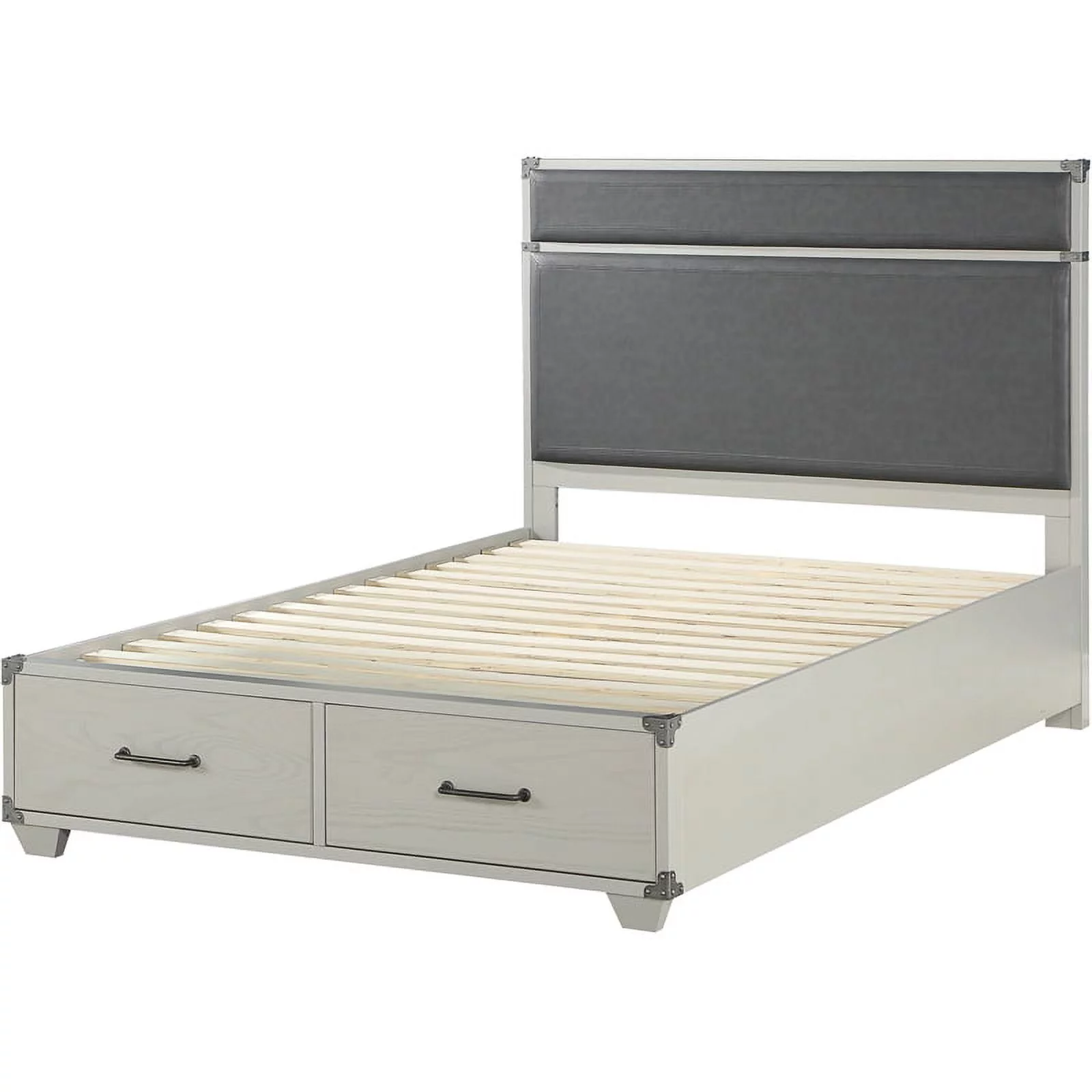 Bowery Hill Modern Full Bed with Storage in Gray Faux Leather& Gray