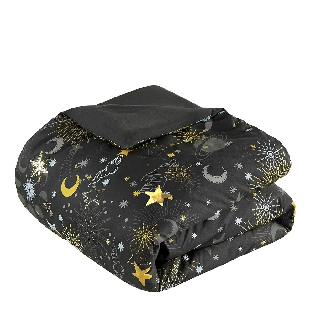 Gracie Mills Dervan Celestial Dreams Starry Sky Metallic Comforter Set with Enchanting Throw Pillow - GRACE-14063