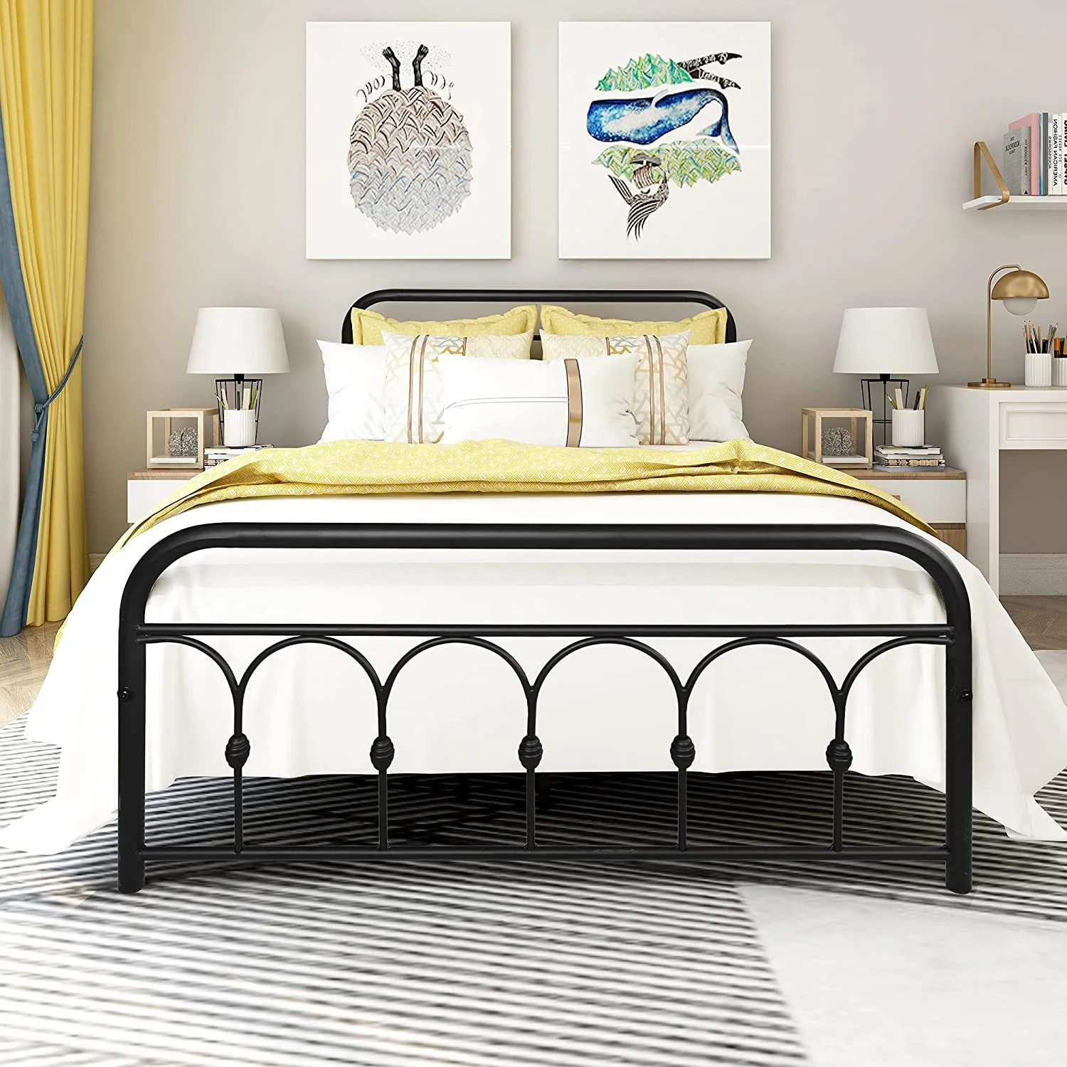 Full Size Bed Frame Metal Platform Bed Frames with Headboard and Footboard Heavy Duty Mattress No Box Spring Needed Black