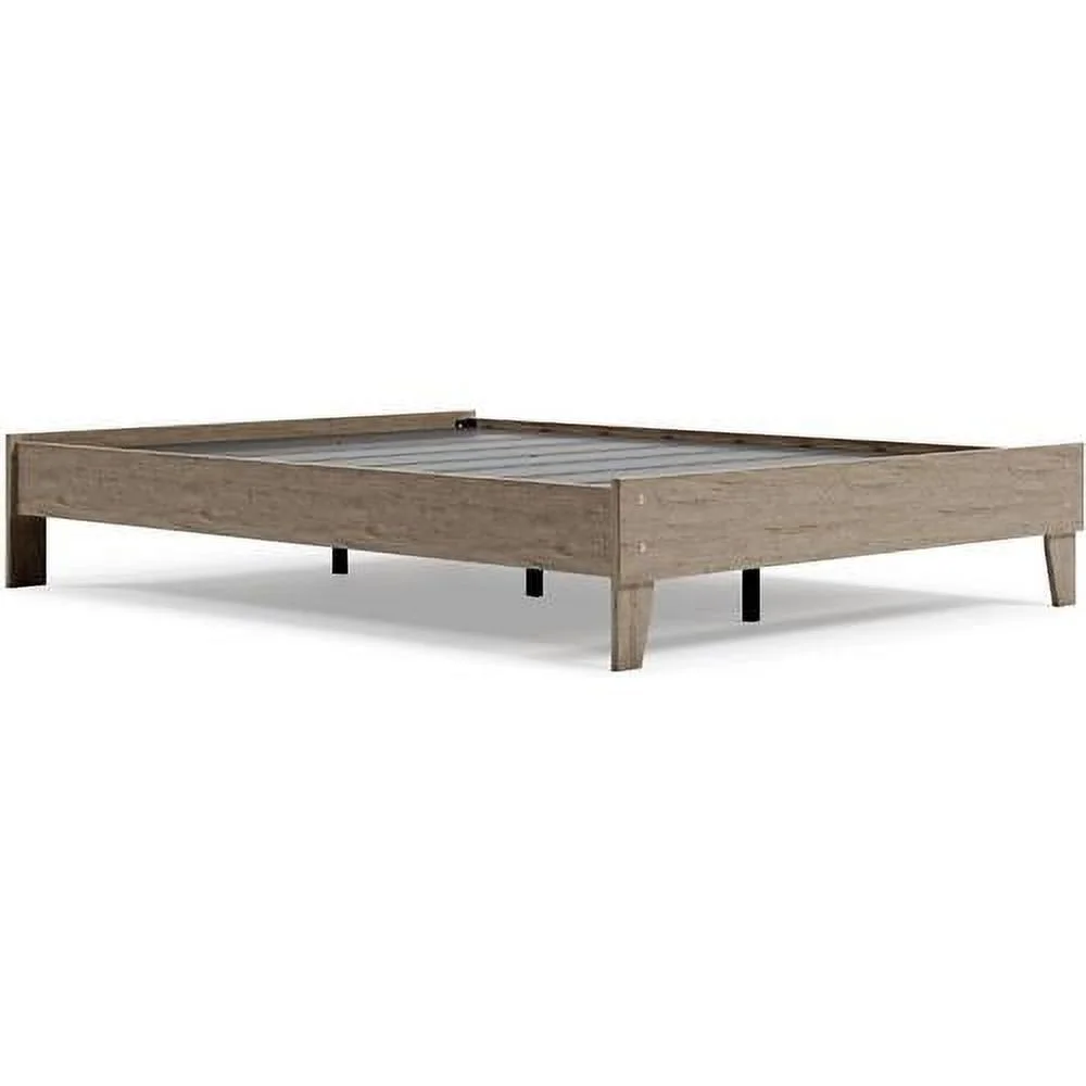 Oliah Contemporary Queen Platform Bed, Natural Wood Grain