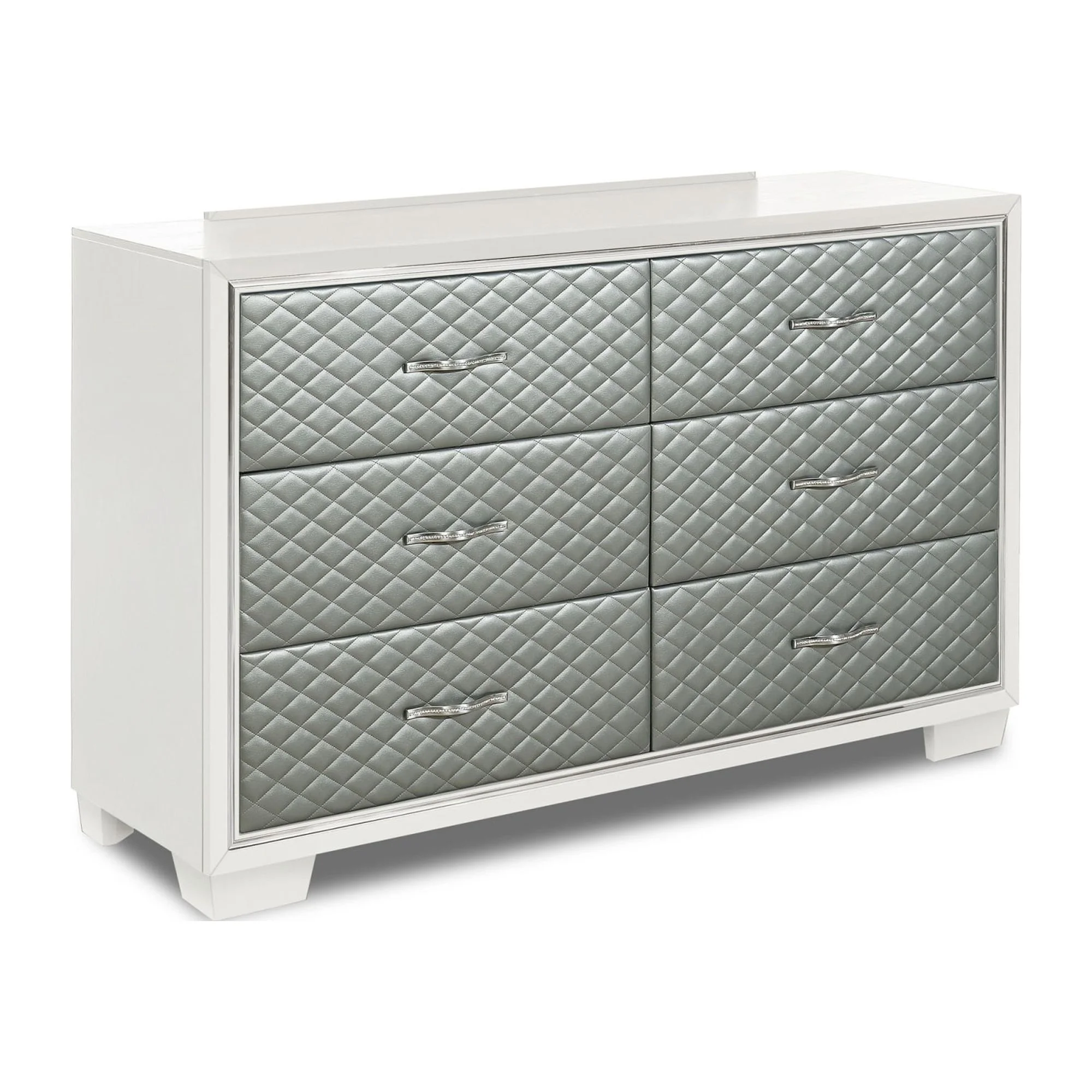 Sal 65 Inch Dresser with 6 Drawers, Poplar Wood, Gray Panels, Off White