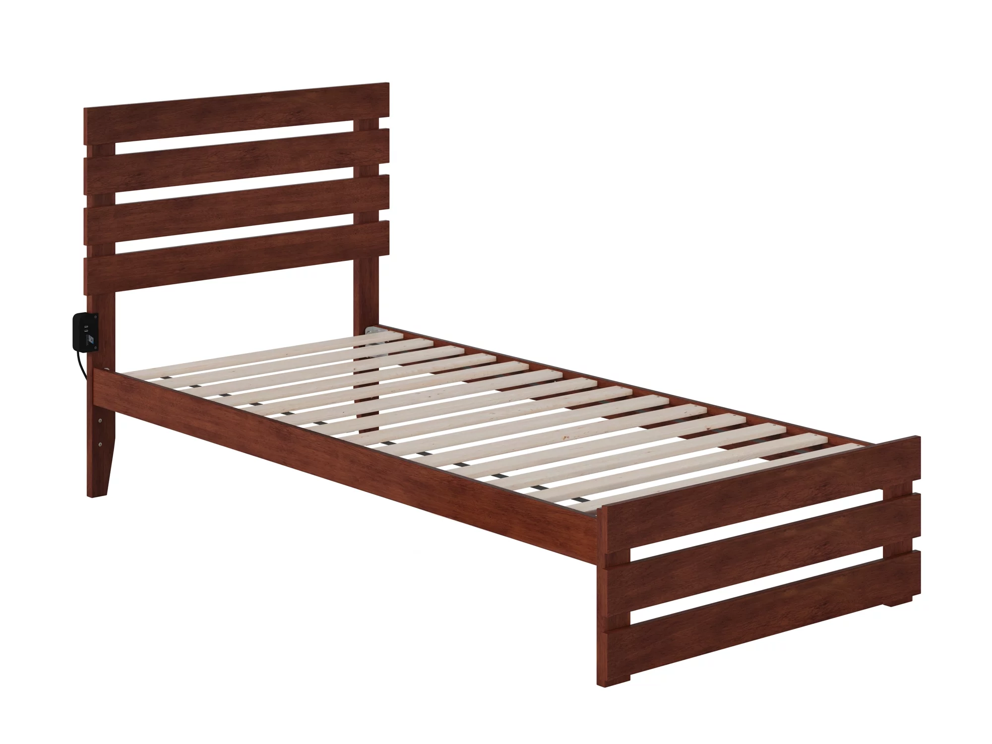 Oxford Twin Extra Long Bed with Footboard and USB Turbo Charger in Walnut