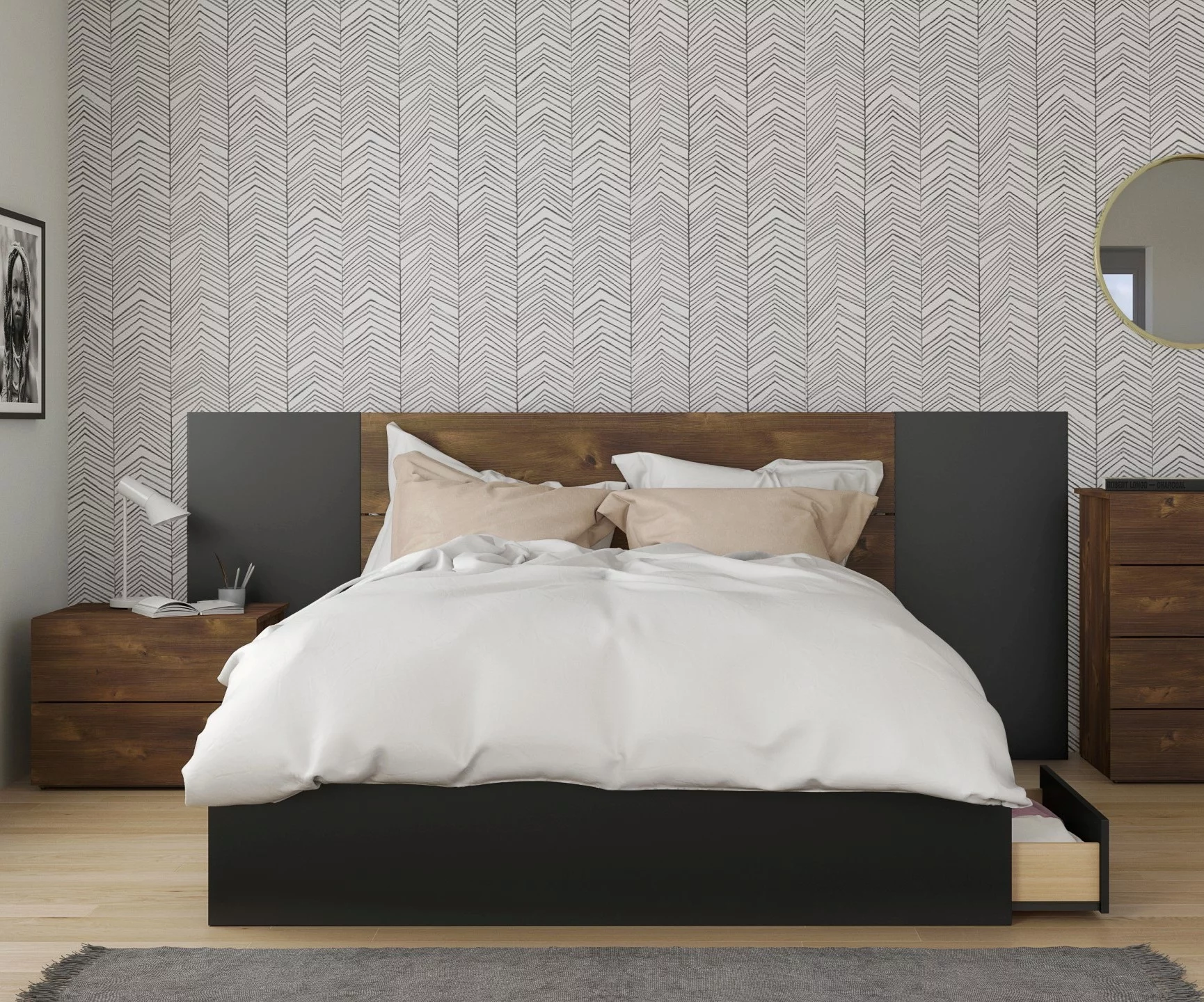 Nexera Bogota 4 Piece Queen Size Bedroom Set, Truffle & Black