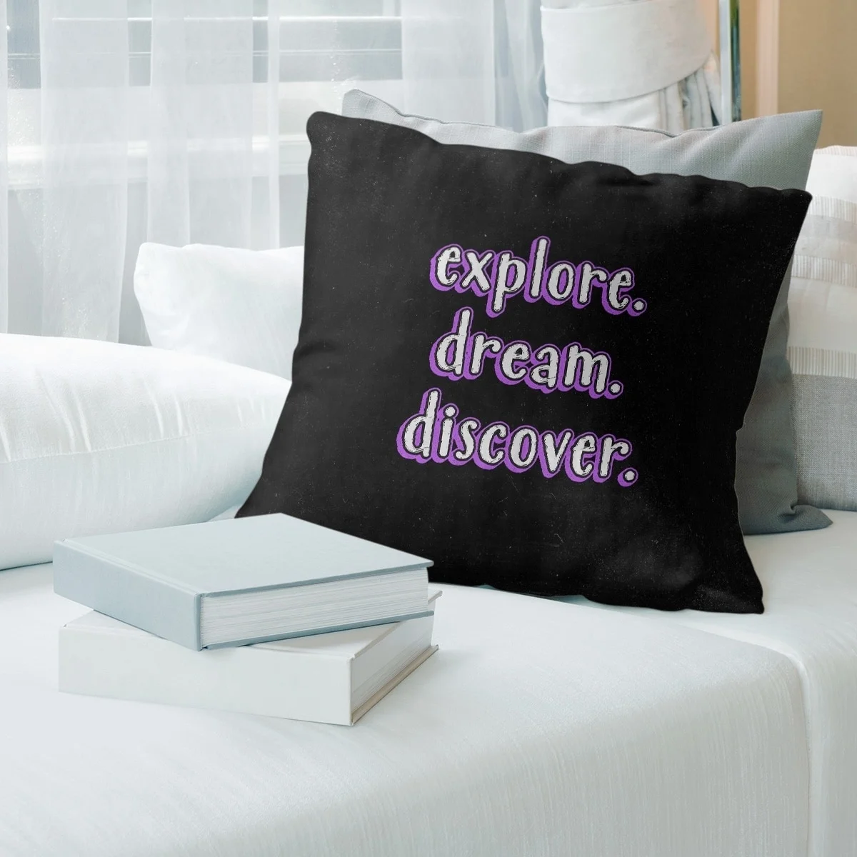 ArtVerse Quotes Explore Dream Discover Quote Chalkboard Style Pillow-Faux Linen 26 x 26 Large