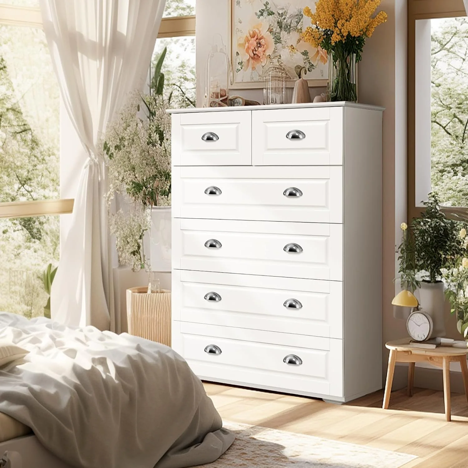 White Dresser for Bedroom 6 Chest of Drawer Dresser with Deep Drawers Wood Tall Dresser Dresser Organizer for Living Room Hallway Entryway