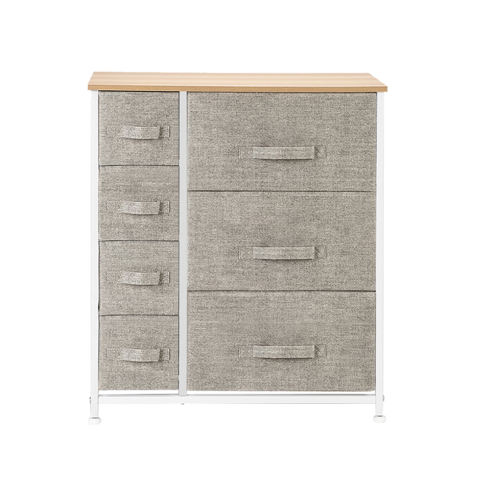 Storage Shelf with 7 Drawers, Storage Tower Unit with Steel Frame, Wood Top, Easy Pull Fabric Bins