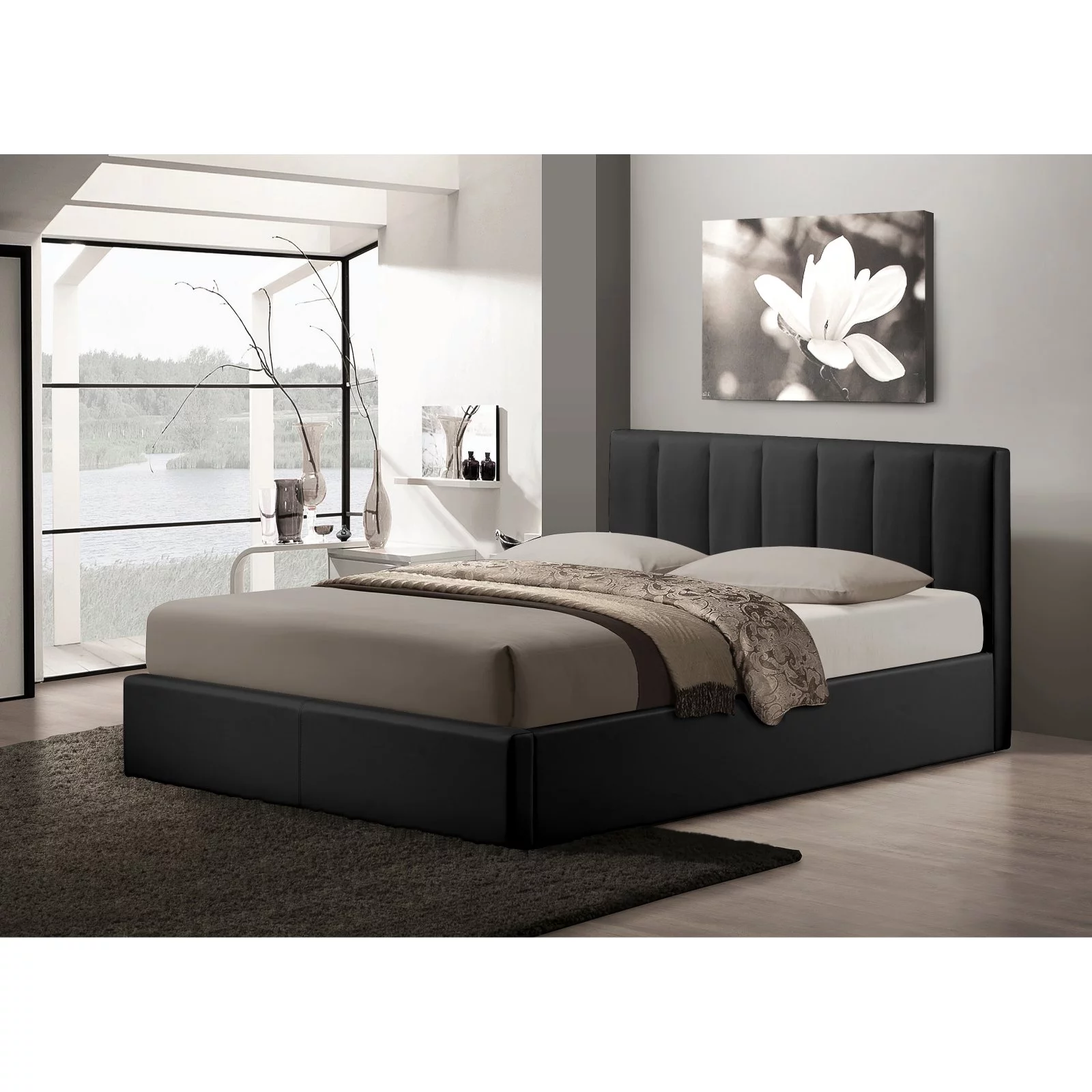 Baxton Studio Templemore Black Leather Contemporary Queen, Multiple Colors
