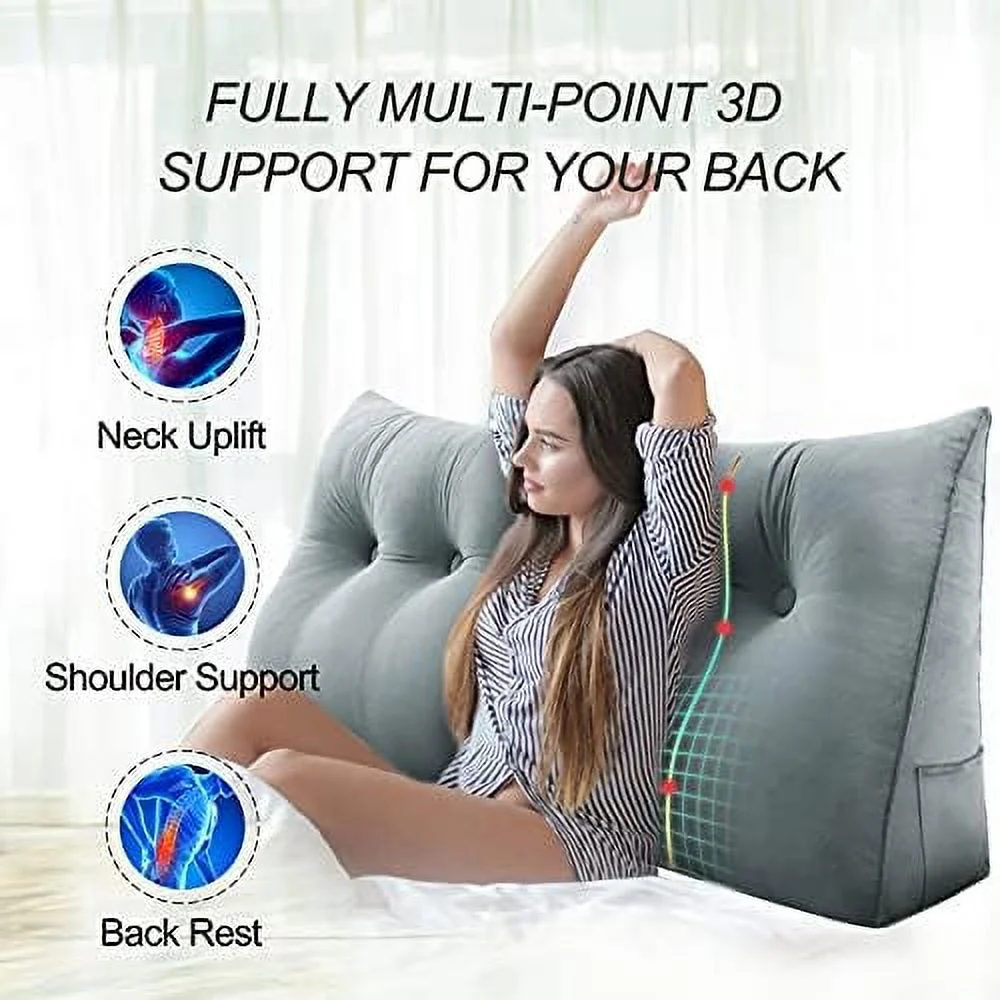 KHBIULIFE Ergonomics Headboard Reading Pillow Back Support for Sitting Up in Bed Large Adult Backrest Wedge Lounge Cushion Body Positioning Bedrest by  Velvet Light Gray 59 Inches Queen