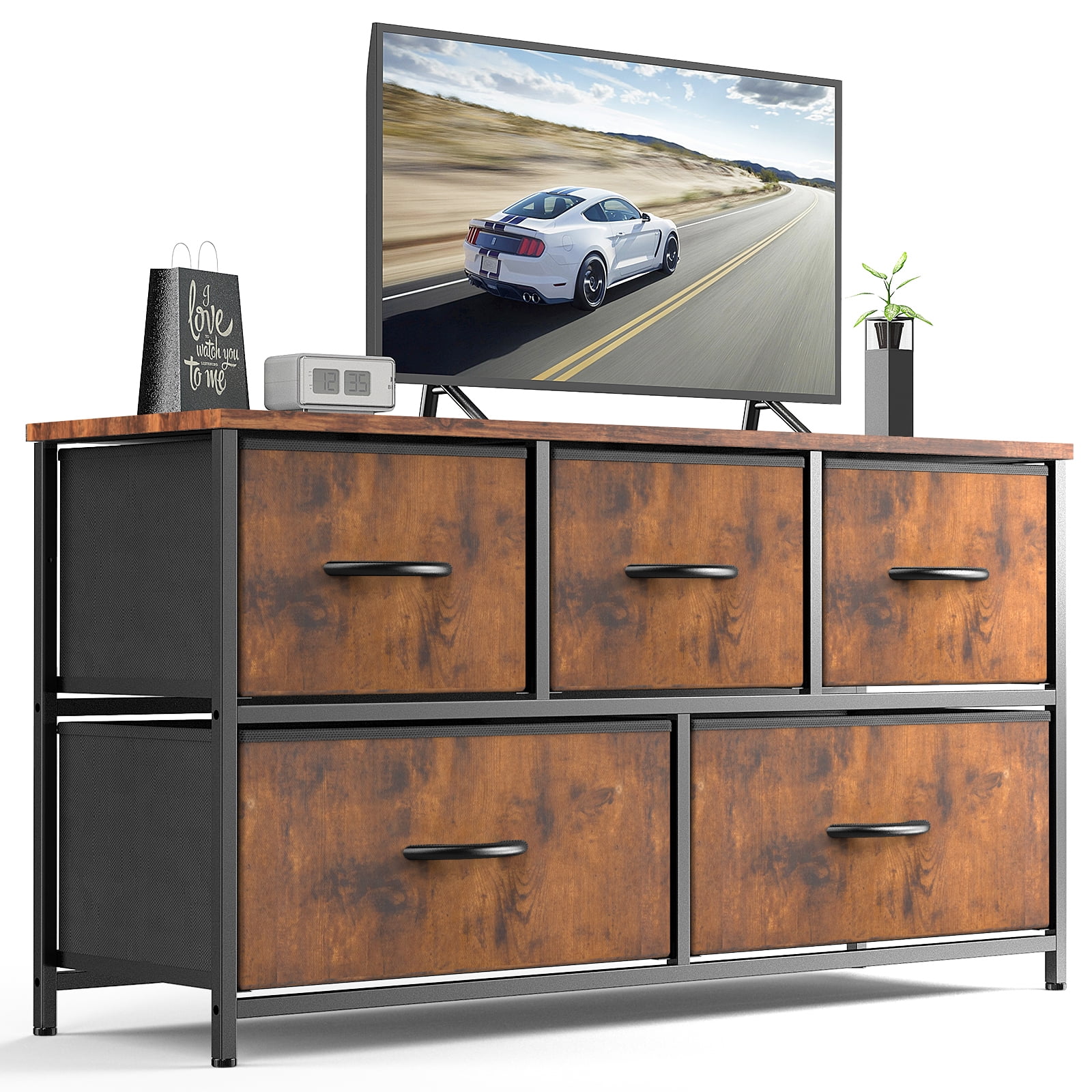 CoSoTower Dresser for Bedroom Storage Drawers Fabric Storage Tower with 5 Drawers, Chest of Drawers with Fabric Bins