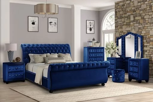 Sportaza King 5-N Pc Tufted Upholstery Vanity Bedroom Set Made With Wood In Blue