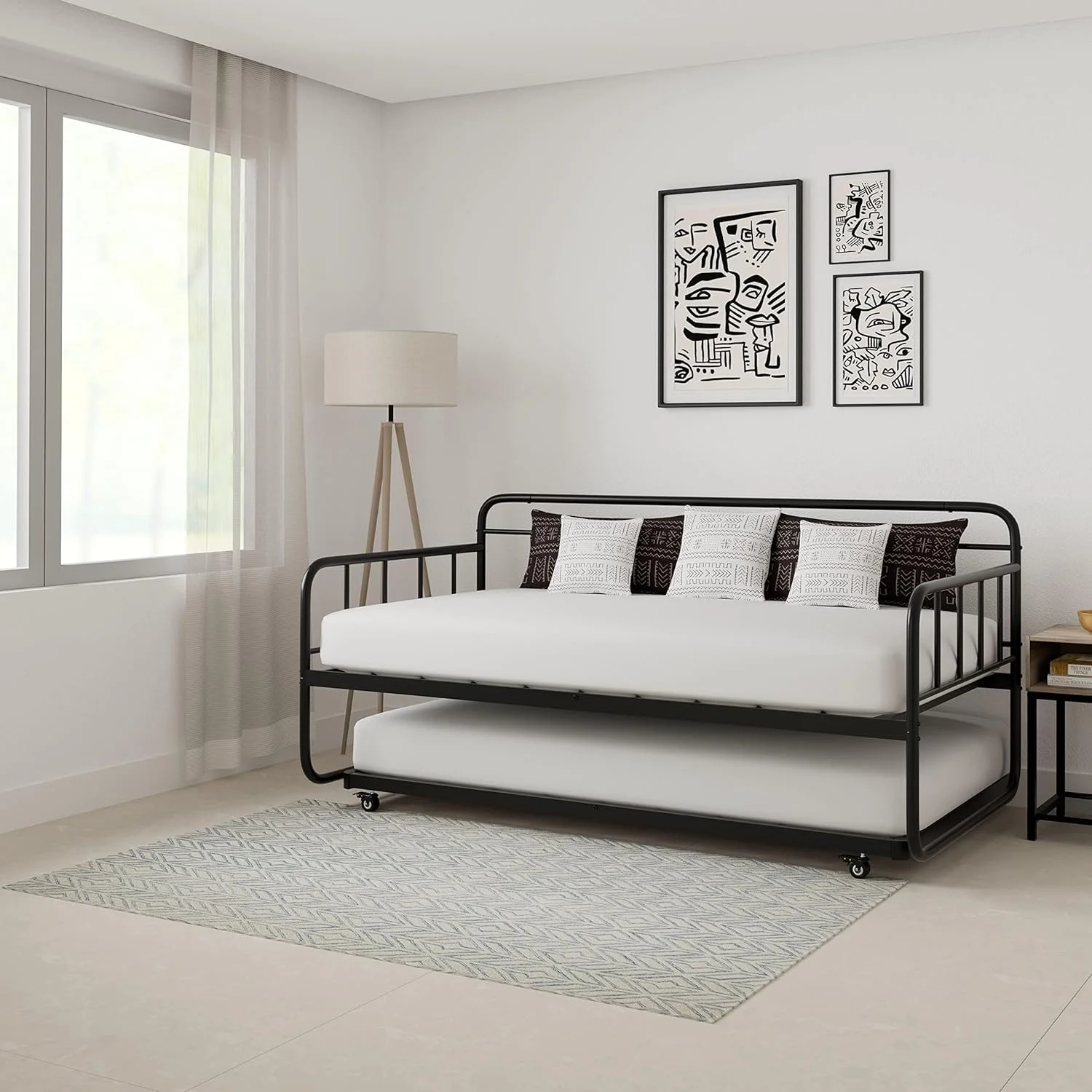 YGDU Twin Daybed and Trundle Bed Frame Set, Steel Slat Support, Black