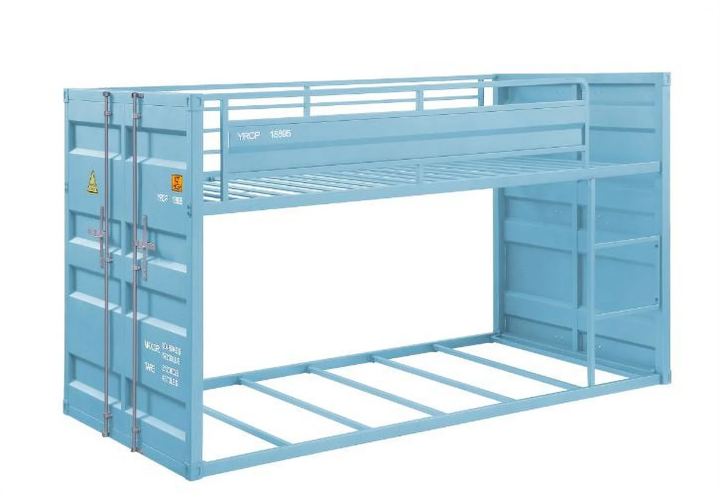 ACME Cargo Container Style Metal Twin over Twin Bunk Bed in Aqua Blue