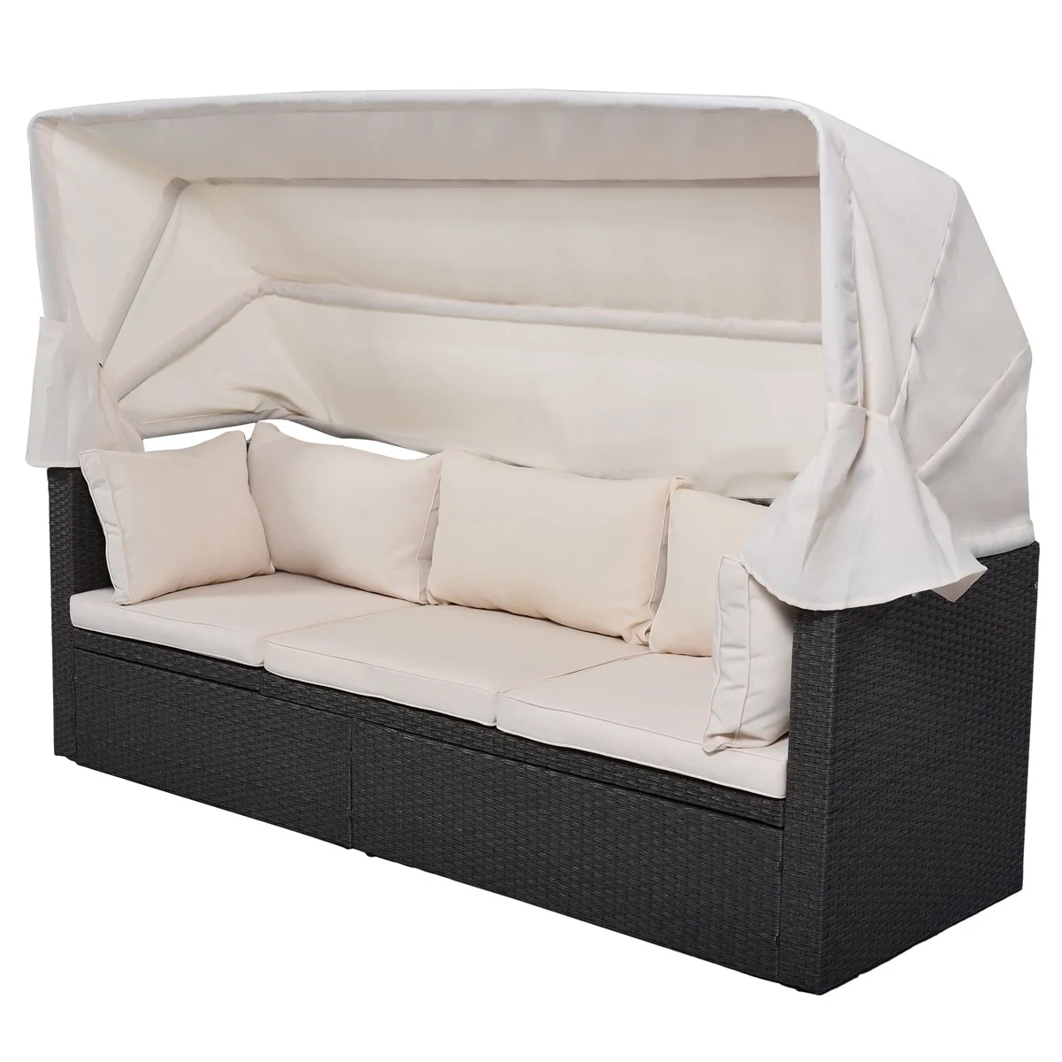Leisure Zone 4 Pieces Outdoor Patio Daybed Sofa Set with Retractable Canopy Beige