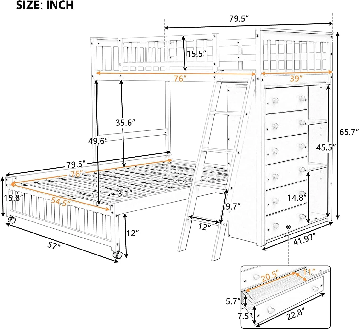 Over Full Bunk Beds With Six Drawers And Flexible Shelves,Wooden Bunk Beds With Storage And Removable Bottom Bed For Kids Girls Boys,No Box Spring Needed (Espresso)