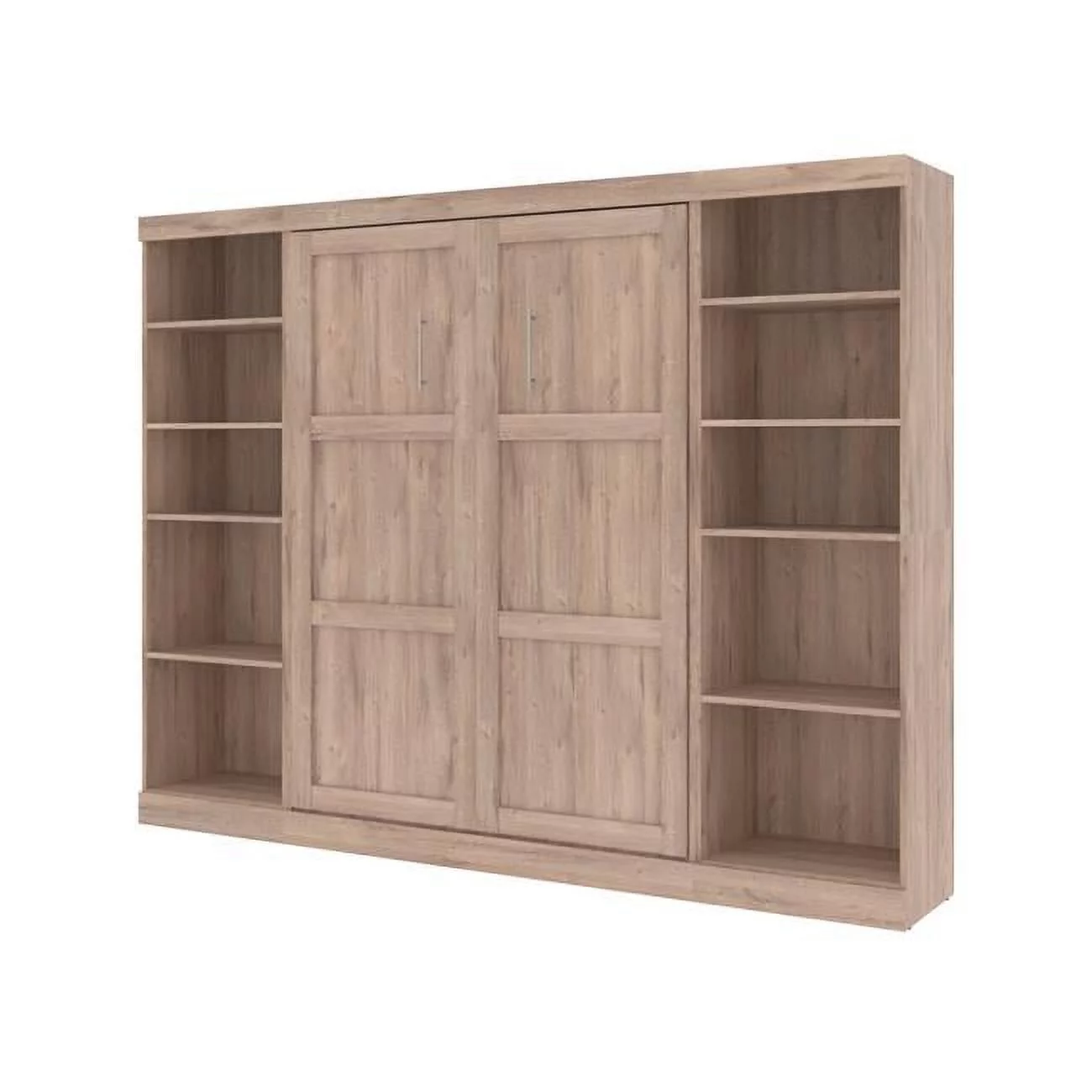 Bestar Pur Full Murphy Bed with 2 Shelving Units (109W) in Rustic Brown