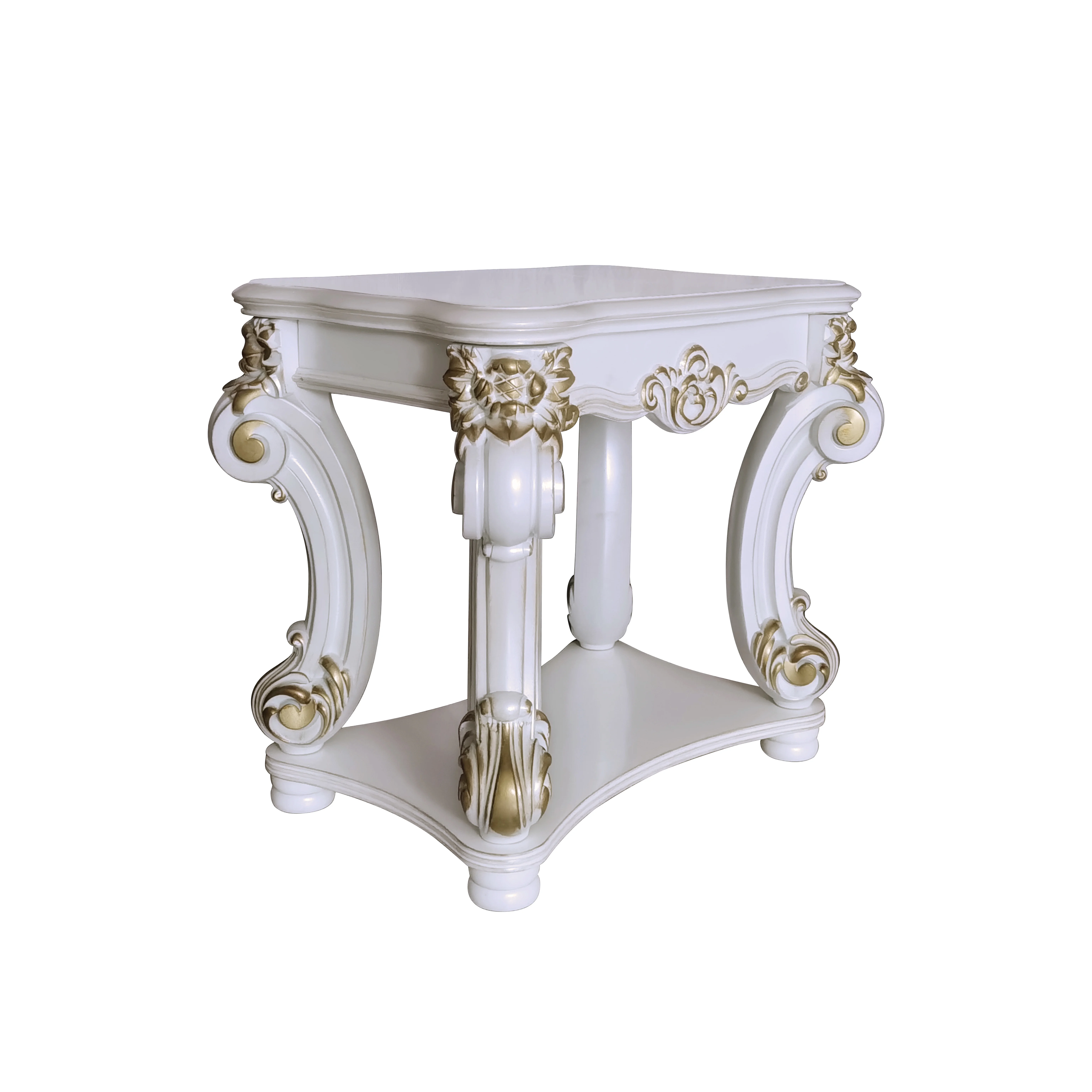 ACME Vendome Wooden Side Table with Scrolled Legs in Antique Pearl