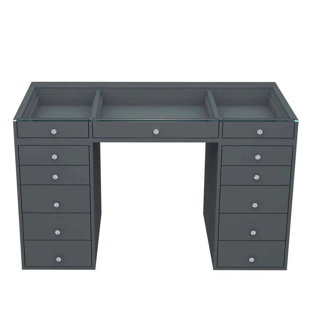Impressions Vanity SlayStation Pro 2.0 Makeup Desk with Dual 5 Storage Drawer Unit, Dressing Table (Charcoal)
