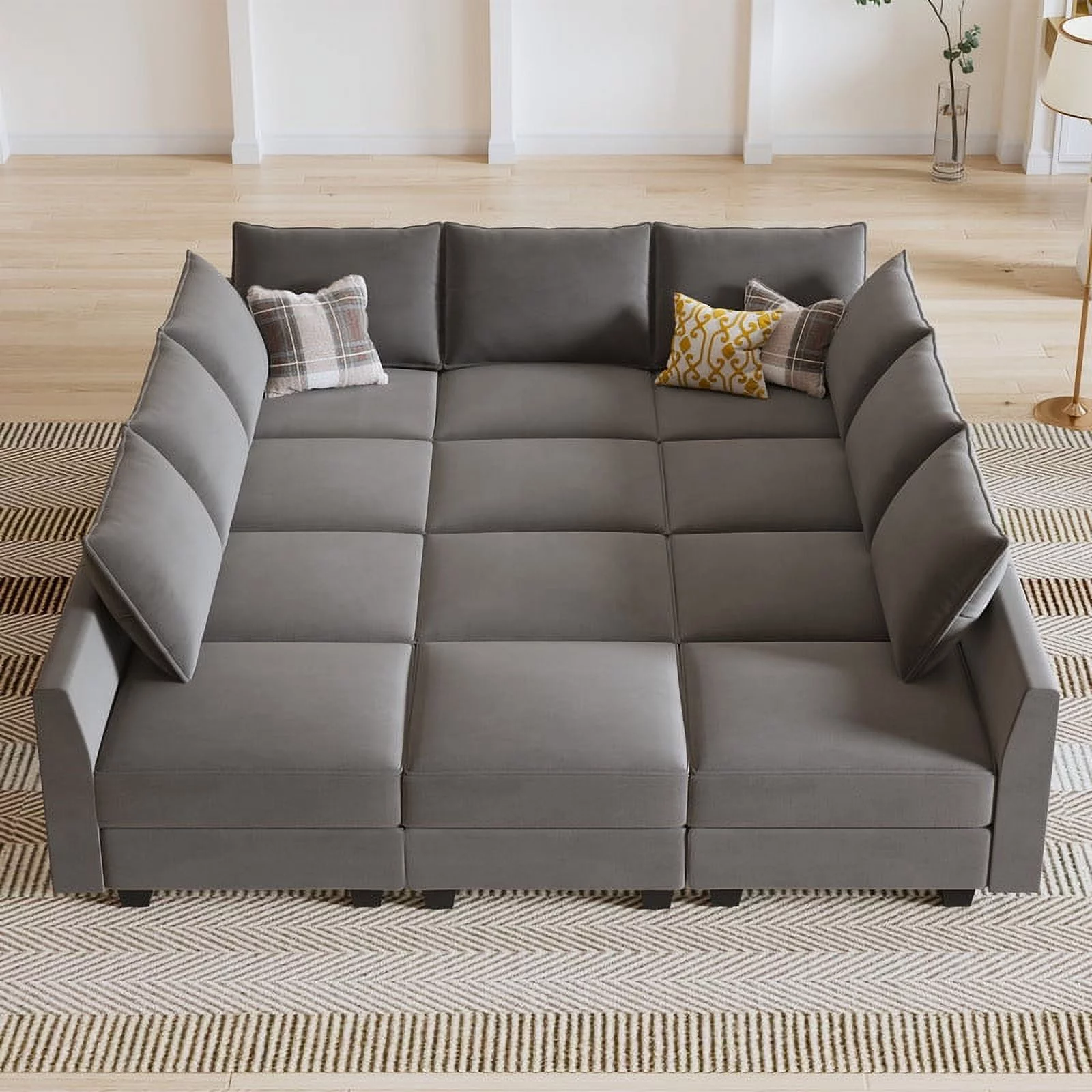 HONBAY Contemporary Large Velvet Convertible Sleeper Sofa Bed for Living Room, Grey