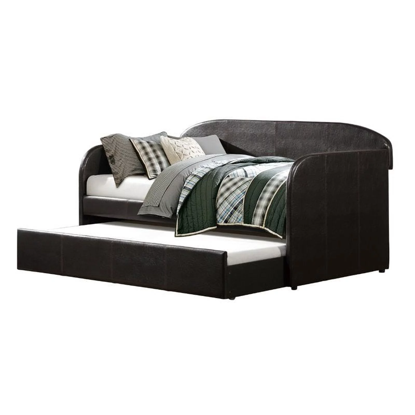 Pemberly Row Contemporary Faux Leather Daybed with Trundle in Brown
