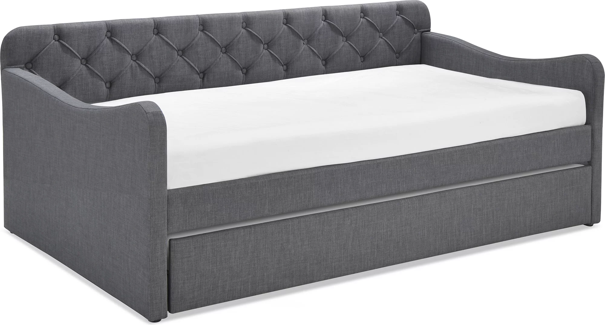 ClickDecor Carmina Upholstered Twin Size Daybed with Roll Out Trundle, Dark Gray