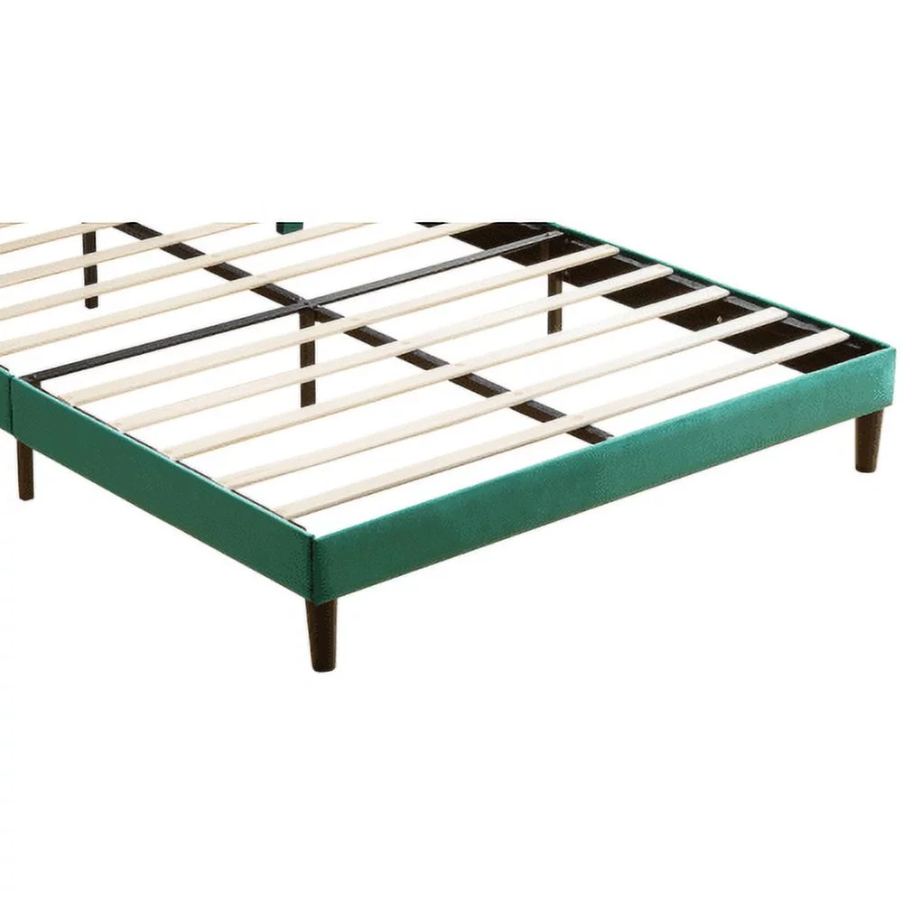 Full Size Frame Platform Bed with Upholstered Headboard and Slat Support, Heavy Duty Mattress Foundation, No Box Spring Required, Easy to Assemble, Green