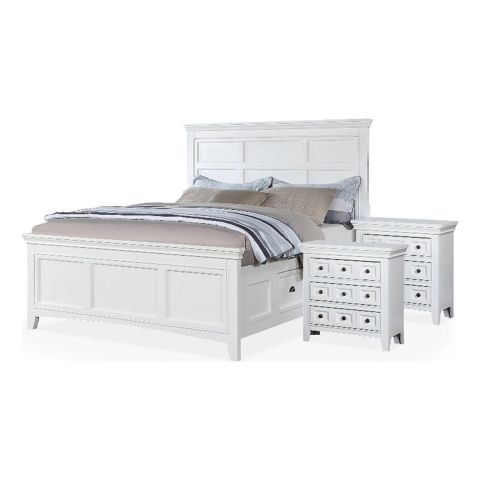 Bowery Hill 3pc White Wood Bedroom Set - Twin + 2 Nightstands