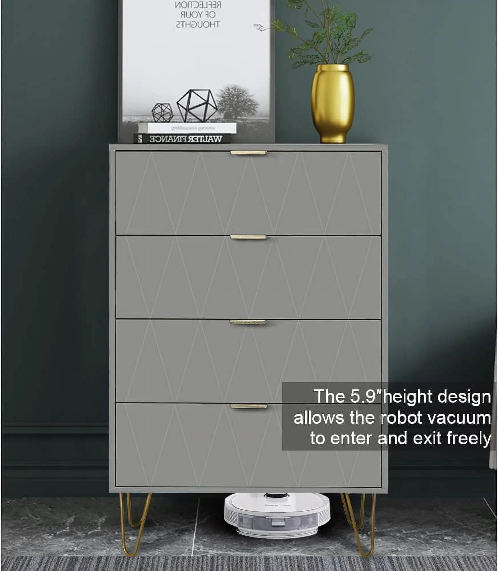 4 Drawer Dresser   Cabinet  Tall Drawers Chest Organization for Closet  Bedroom  Office File Nightstand  Living Room  Entryway with 4 Metal Legs Anti-Tipping Device(Set of 1 Grey)