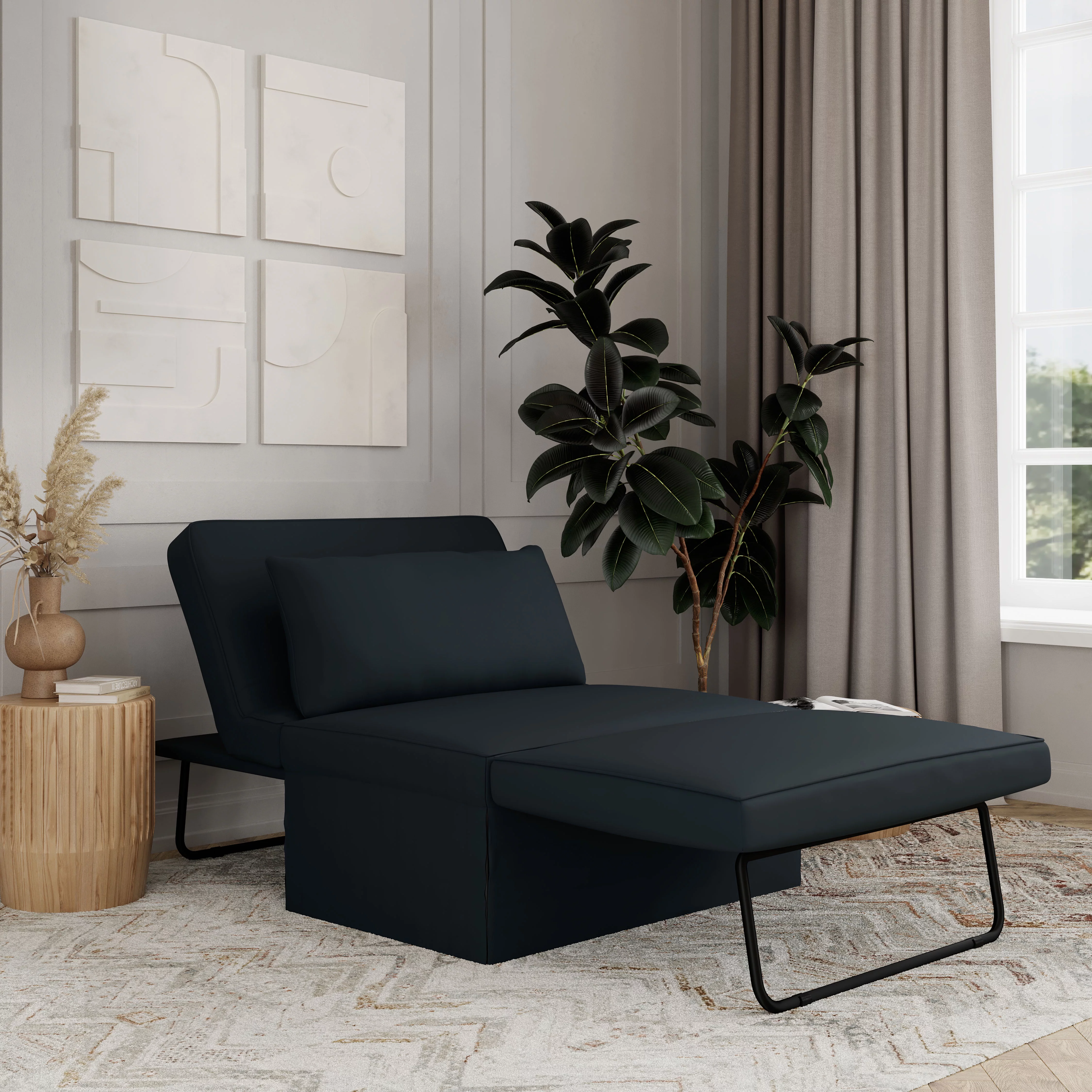 Relax-a-Lounger Metro Otto-Kube Ottoman, Chaise and Sleeper, Navy Blue Fabric