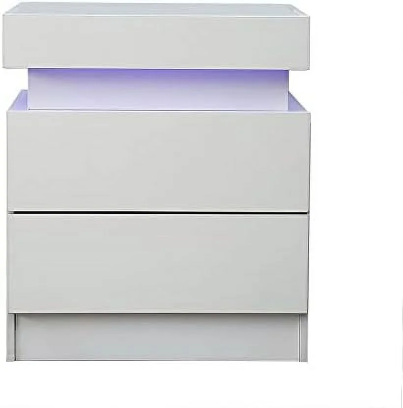 KHBIULIFE Nightstand with 3 Drawers & Led Backlight Bedside Bed Side Table Night Stand End Table Dresser for Bedroom Living Room 17.7x13.7x20.4 Inch (White)