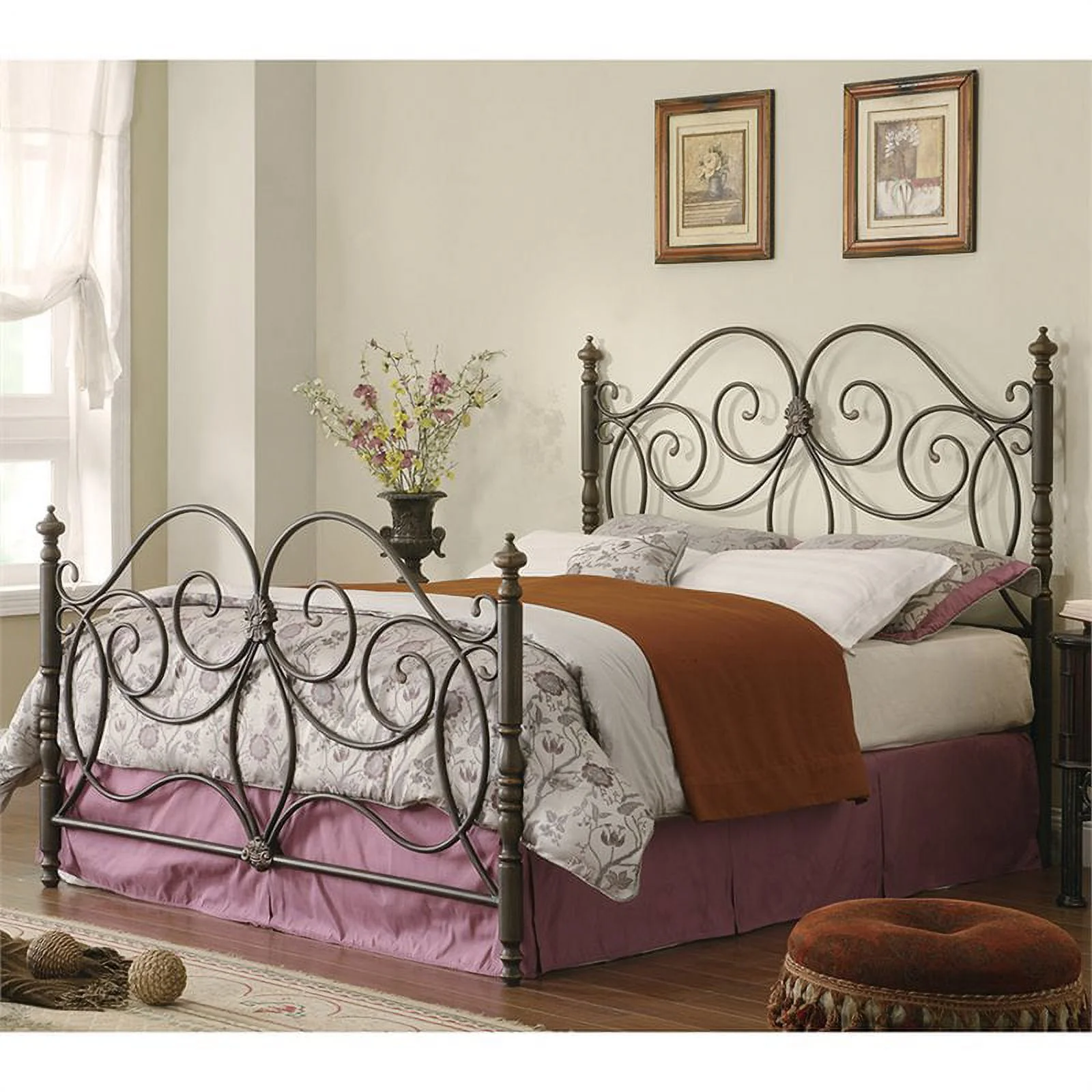 Kingfisher Lane Traditional Metal Queen Headboard and Footboard in Bronze