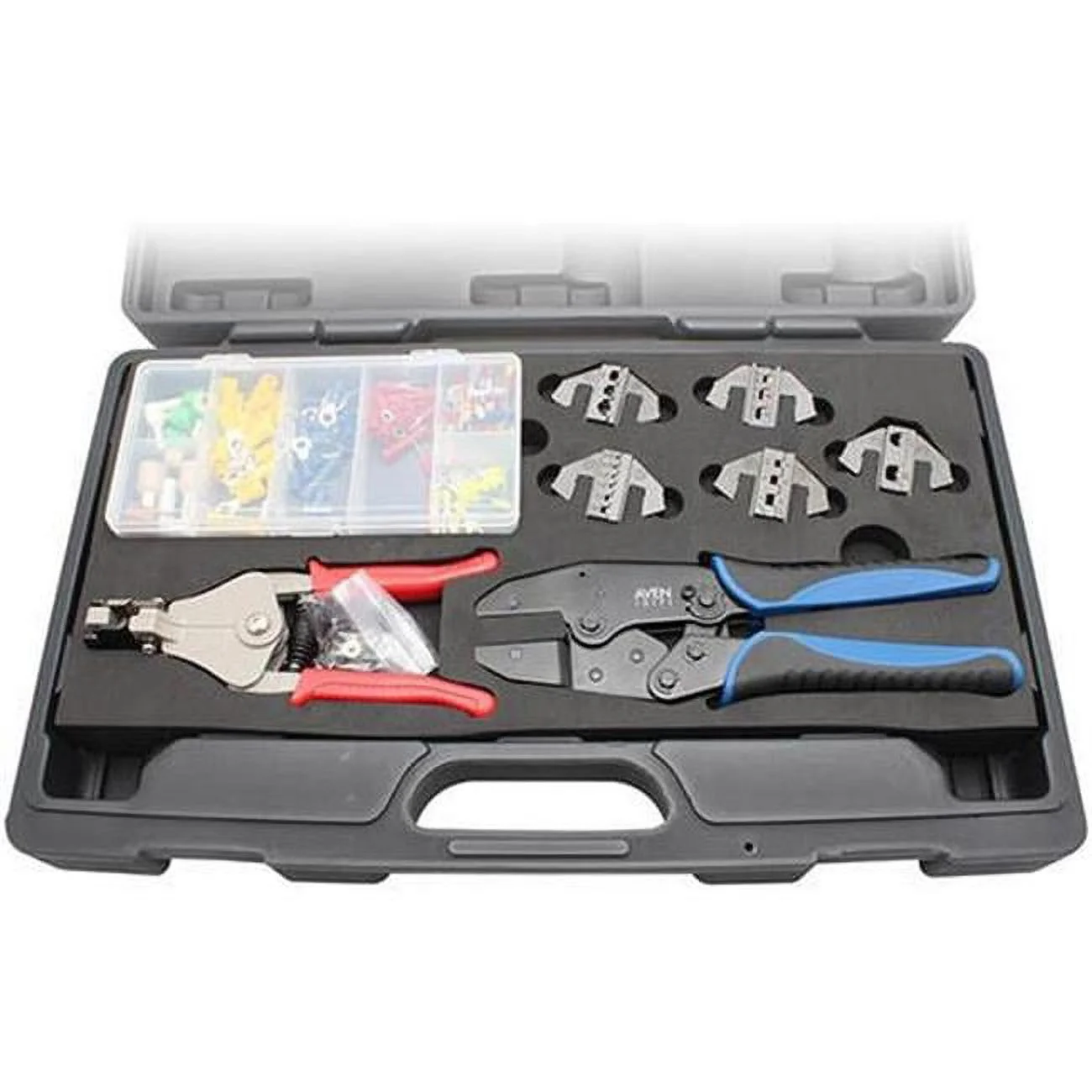 Aven Deluxe Crimping Tool Kit with Frame, 5 Dies, Wire Stripper & Connector Set - 148 Piece