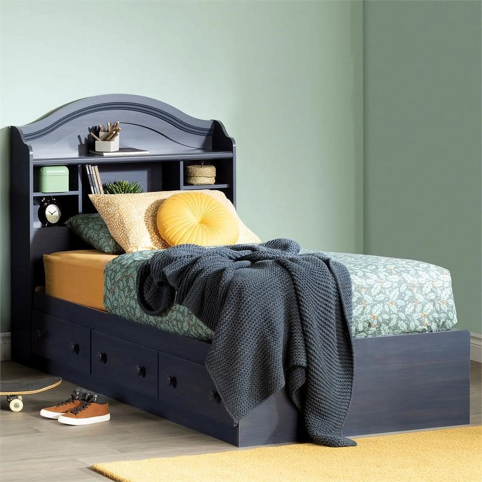Roseberry Kids Farmhouse Wood 3-Drawer Twin Bed Set in Blueberry