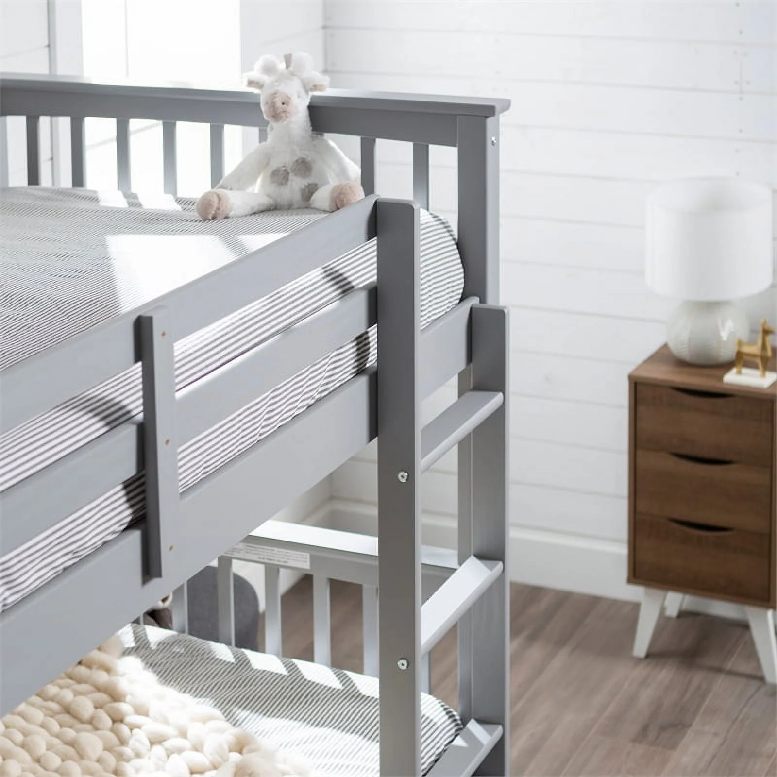 Pemberly Row Twin Over Twin Bunk Bed in Gray