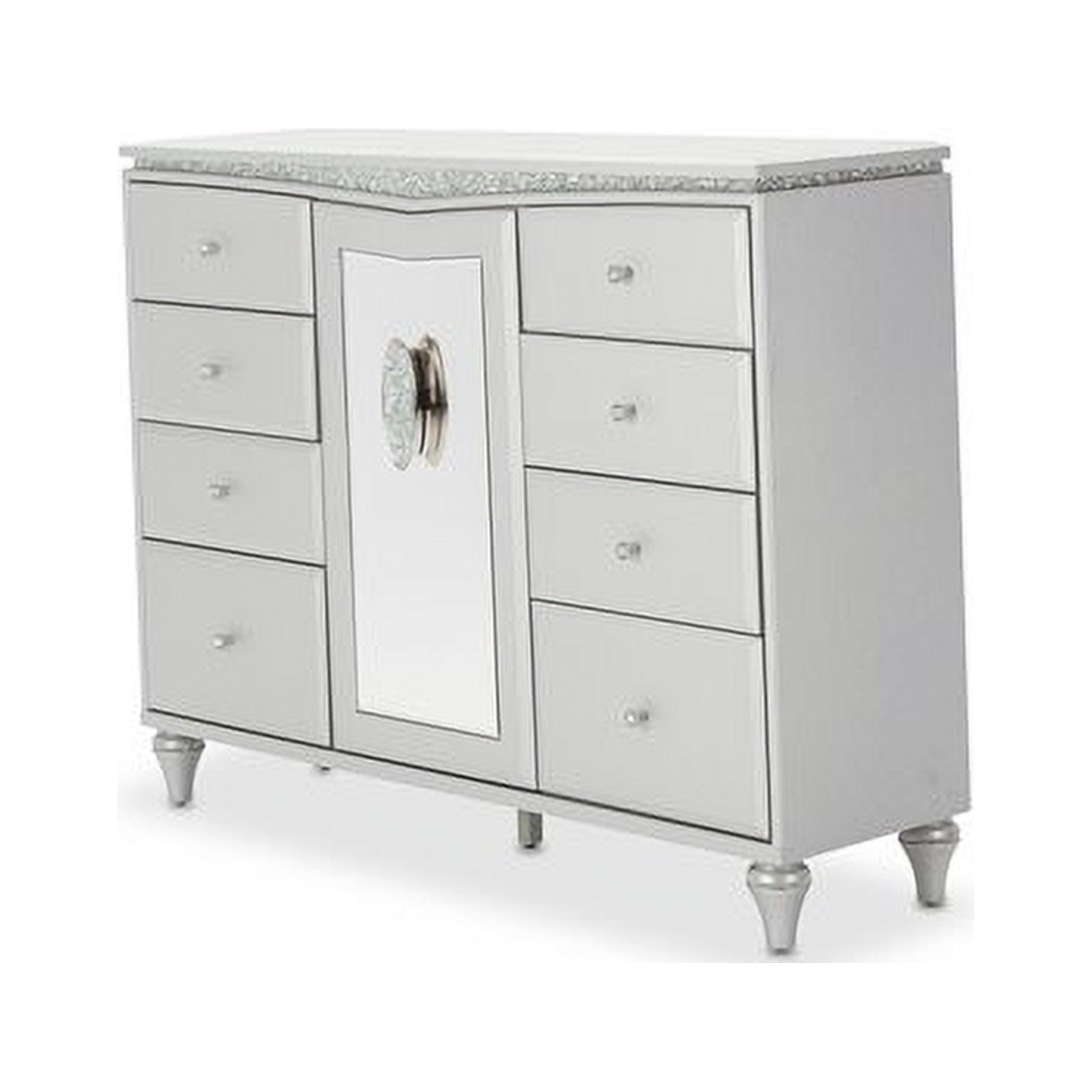 Maklaine Modern / Contemporary Wood & Glass Dresser w/ Mirror in Dove Gray