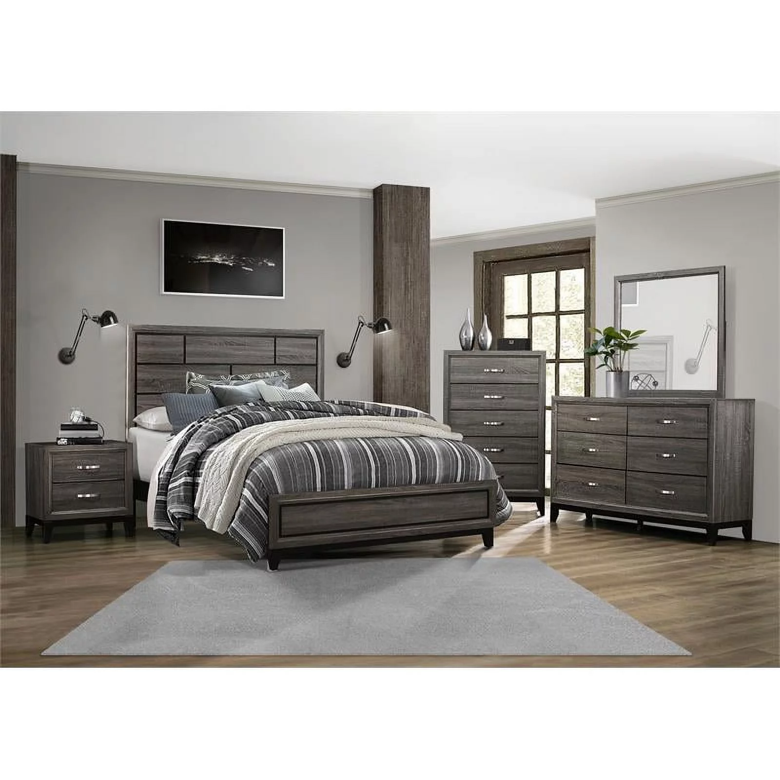 Pemberly Row Modern Wood Grain on Melamine Veneer Queen Bed in Gray
