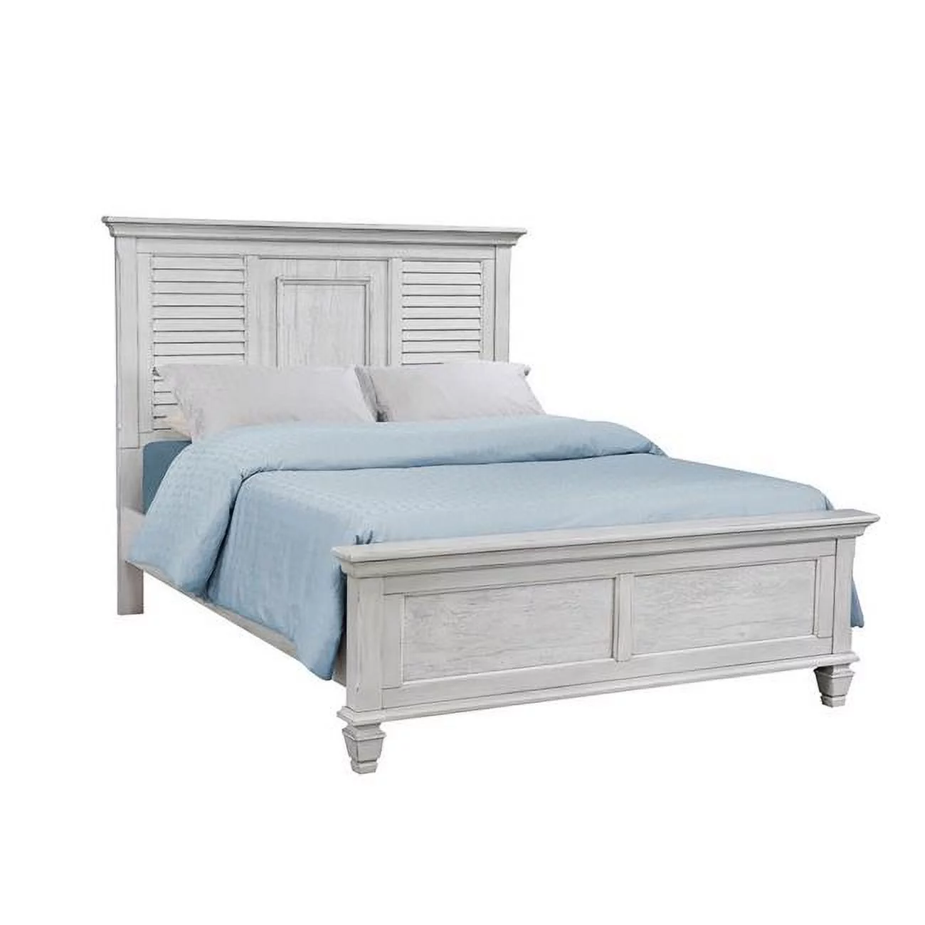 Benjara Molded Trim Shutter Headboard Eli California King Size Panel Bed, White