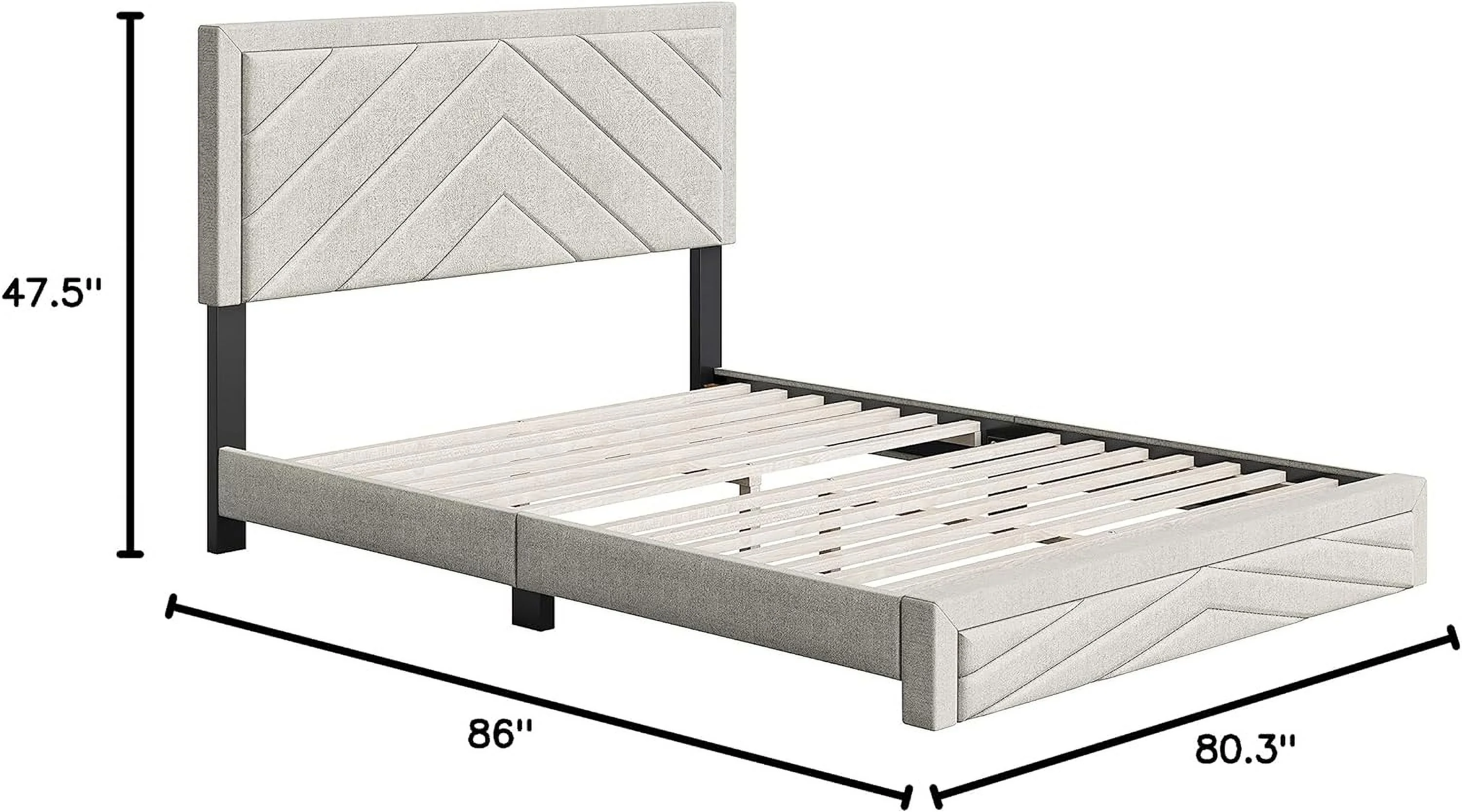 Barcelona Upholstered Platform Bed With Headboard And Durable Mattress Foundation With Strong 14 Wood Slat Supports, No Boxspring Required: King, White