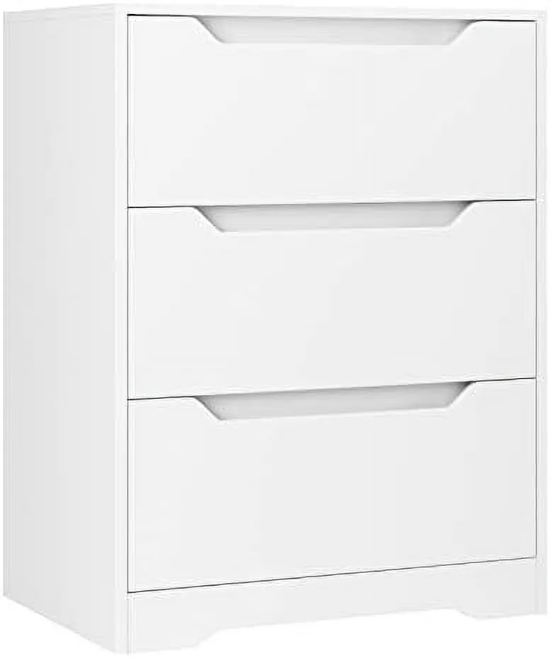 3 Drawer Dresser Wood Chest of Drawers with Tall Nightstand with Cut-Out Handles Side End Table Accent Cabinet for Living Room Entryway White