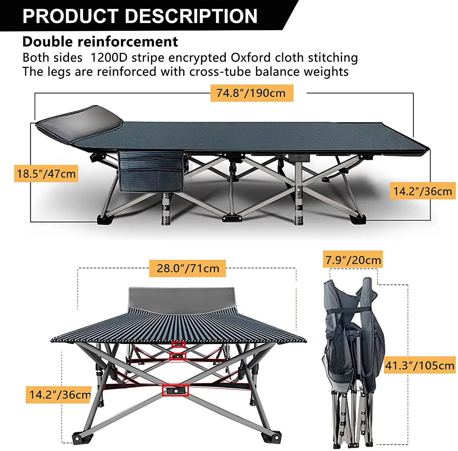 Docred cots Adult Folding Camping Cot with mattress,fold cots ,Portable Sleeping Bed