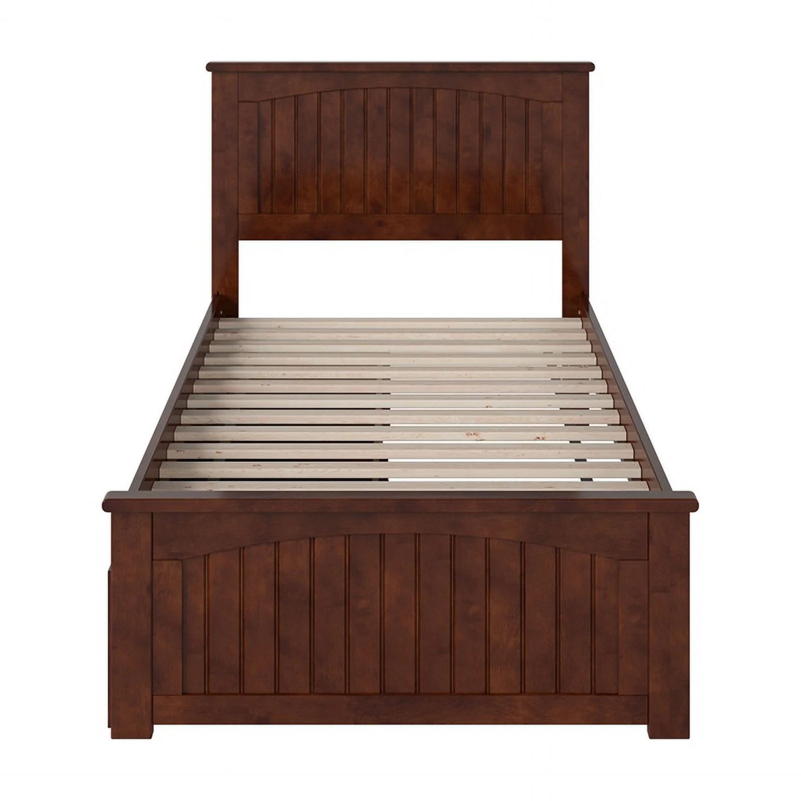 Nantucket Twin Wood Platform Bed with Matching Footboard and Drawers in Walnut