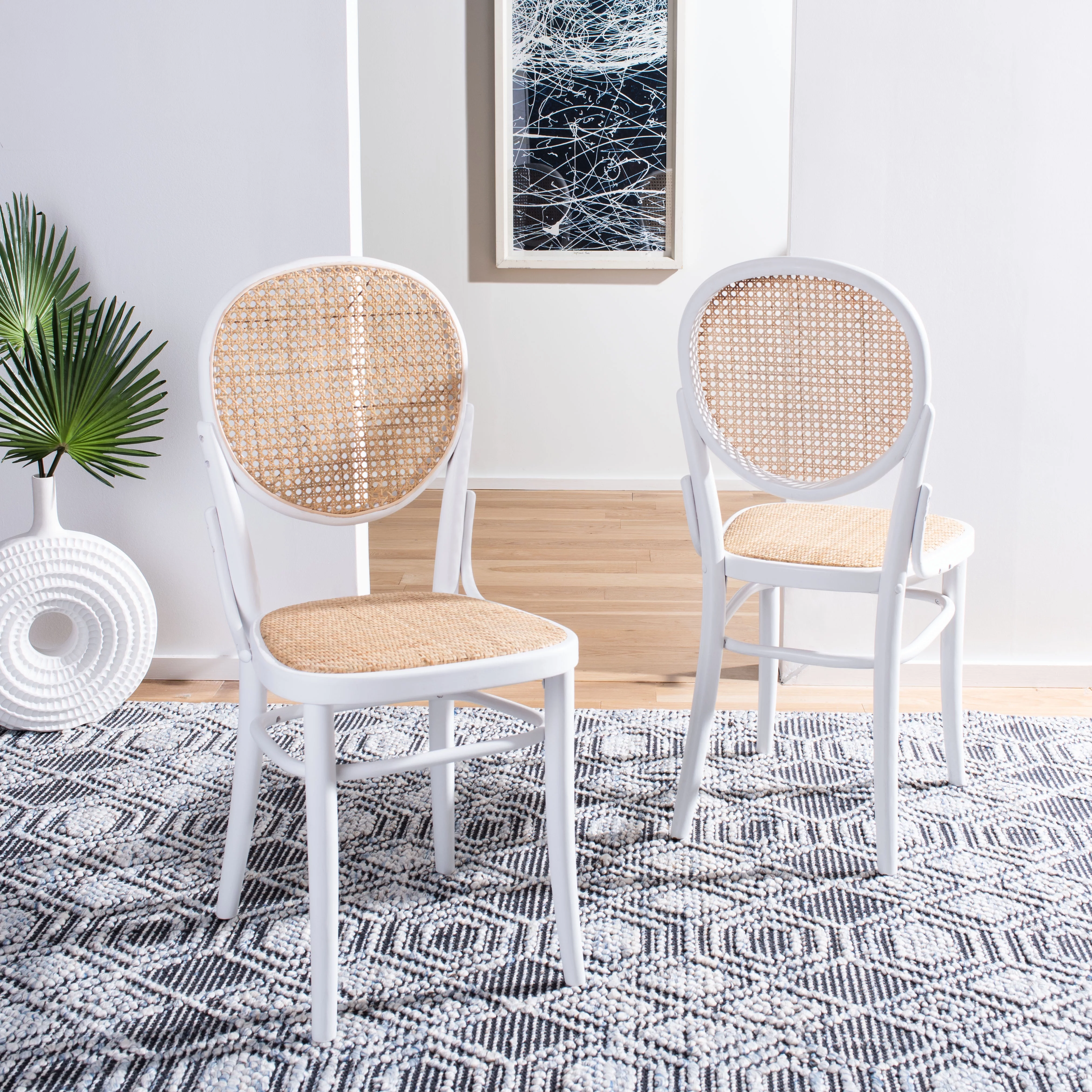 SAFAVIEH Sonia Nautical Cane Dining Chair, White/Natural
