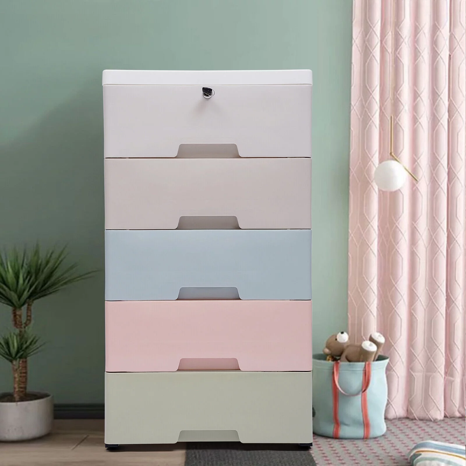 Chest of 5 Drawers Tower Dresser Clothes Storage Racks Bedroom Plastic Cabinet