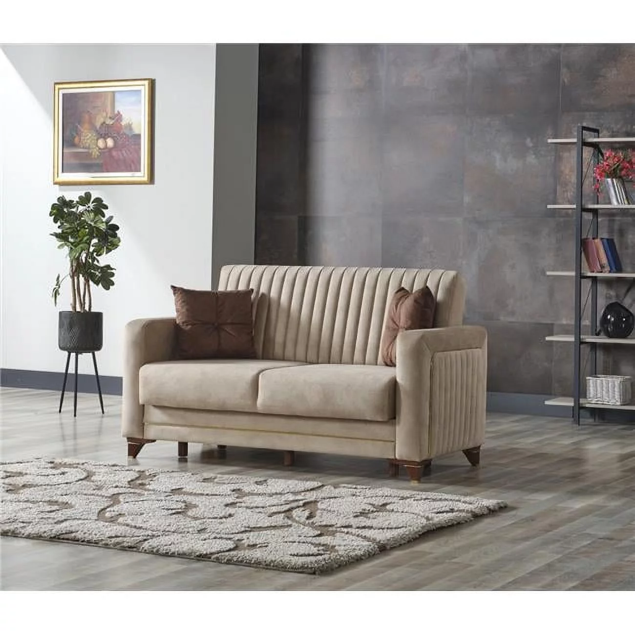 Furnia MD-10DZ-LIN-DZ140-2 35 x 62 x 43 in. Line Convertible Loveseat Sleeper, Cream