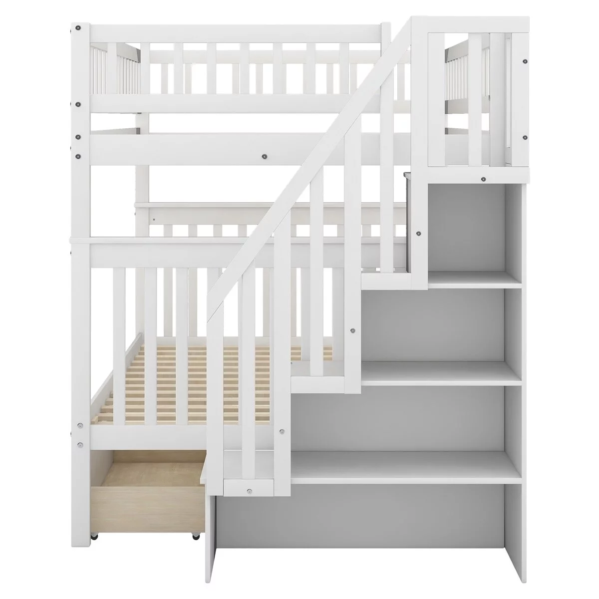 MERAX  Full over Full Bunk Bed with Two Drawers and Storage White