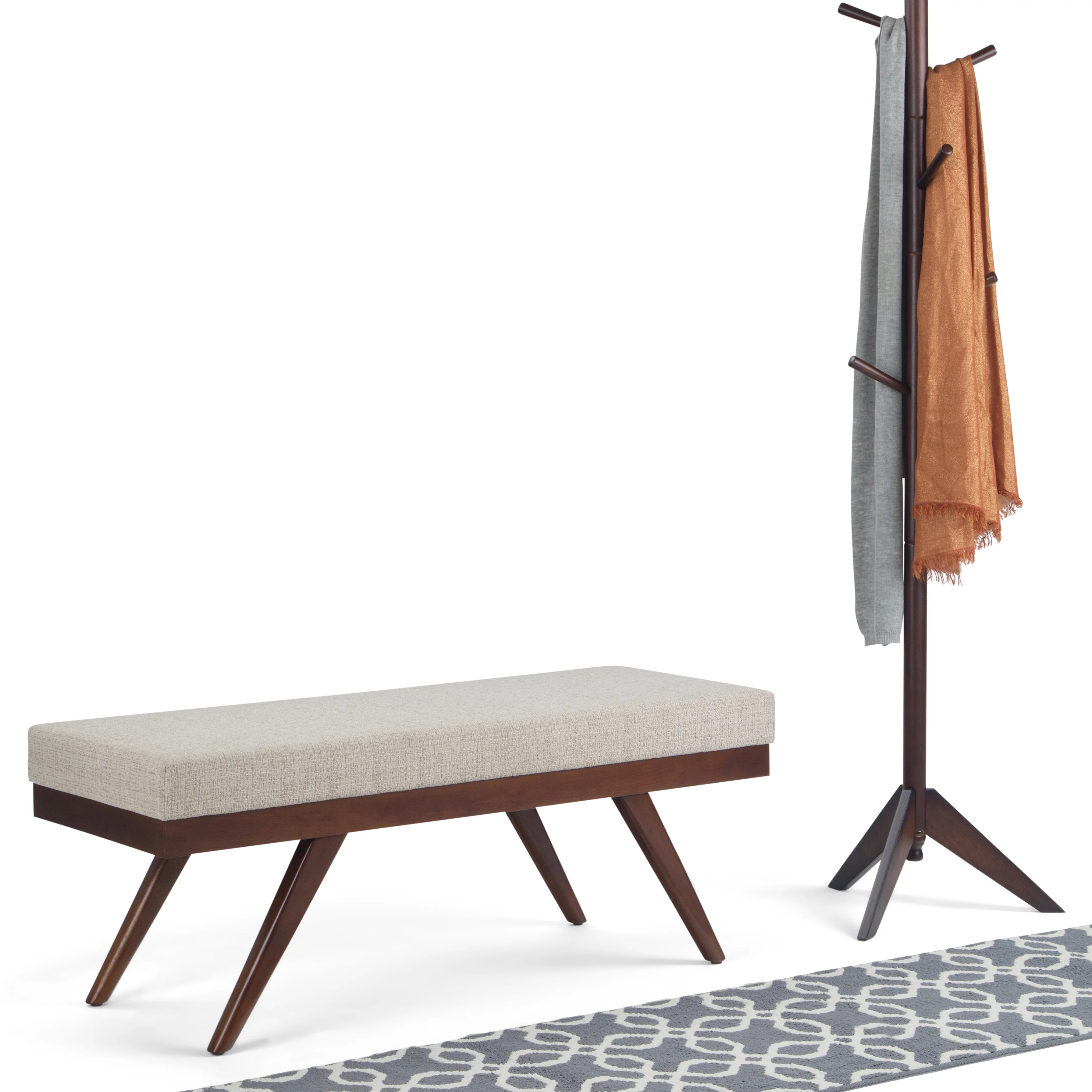 Simpli Home Chanelle Ottoman Bench in Platinum Tweed Look